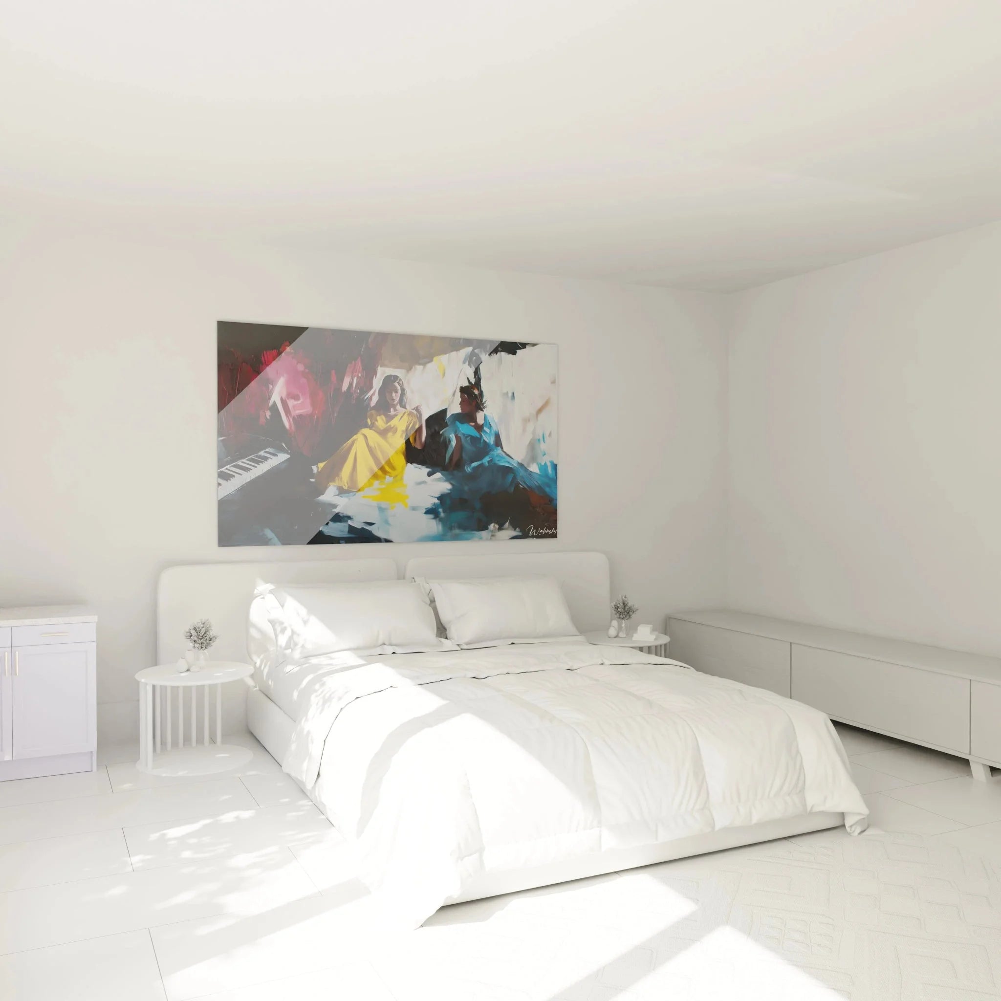 Elegantes Klaviermotiv Wandbild im Schlafzimmer, zwei musizierende Frauen, Vermeer Edition Wanddekoration