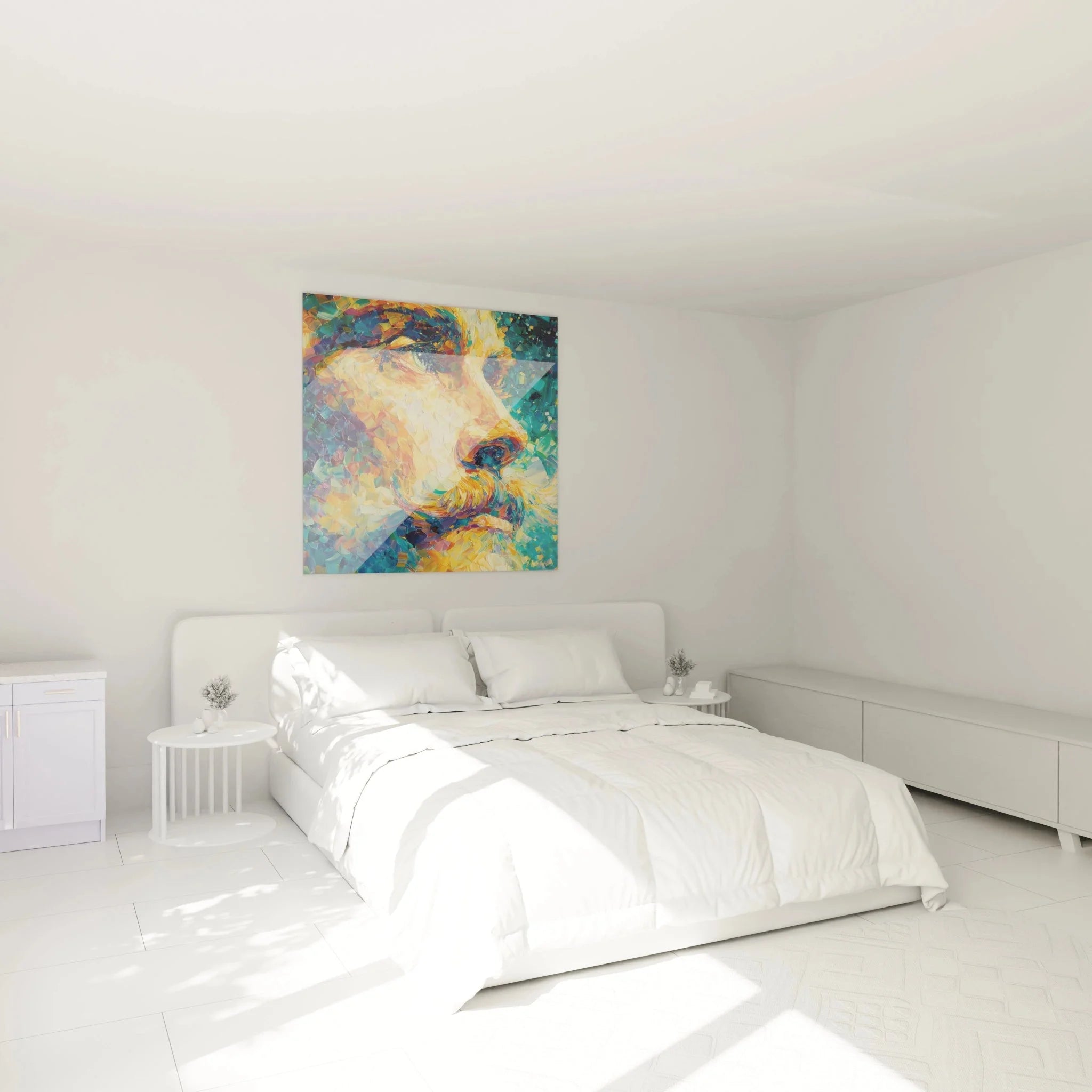 Koi Fisch Wandbild XXL pointillistisch Schlafzimmer Dekoration goldene Farbtöne beruhigende Atmosphäre