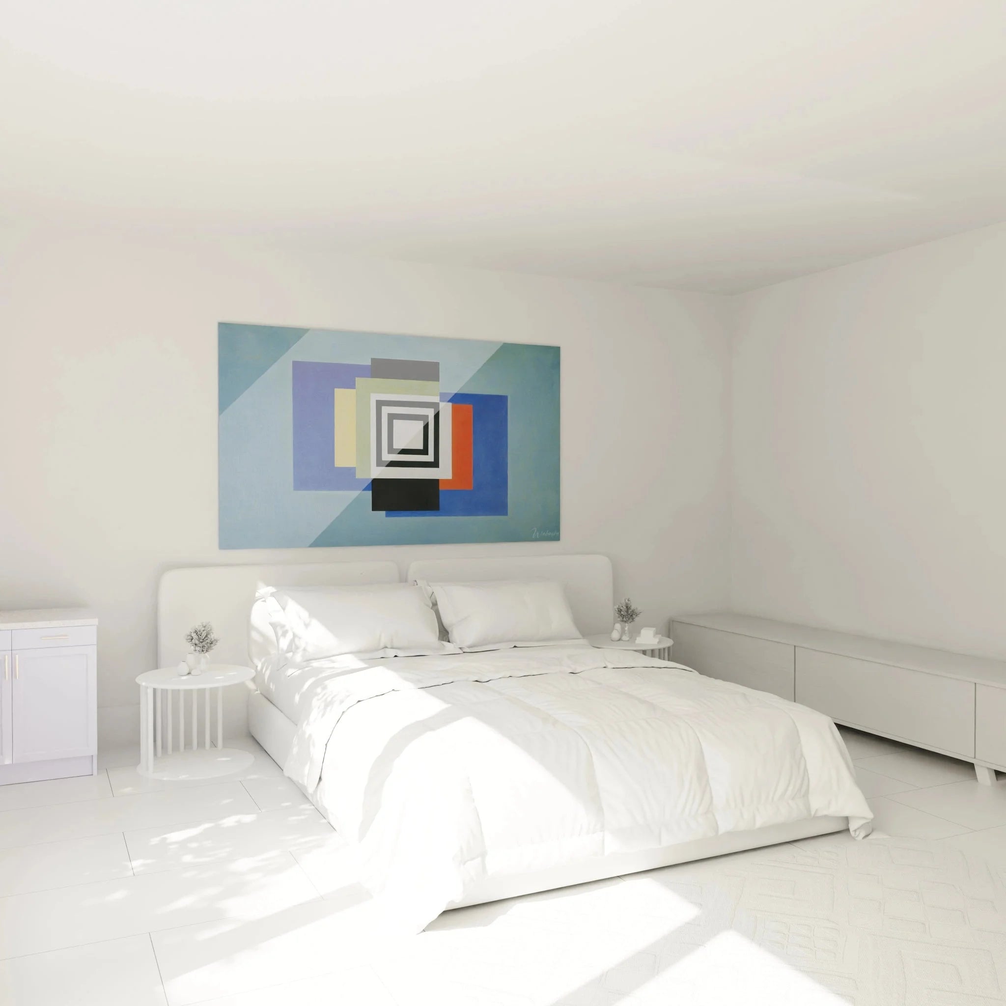 Konstruktivismus Wandbild geometrische Abstraktion in Schlafzimmer Ambiente - moderne Wanddekoration