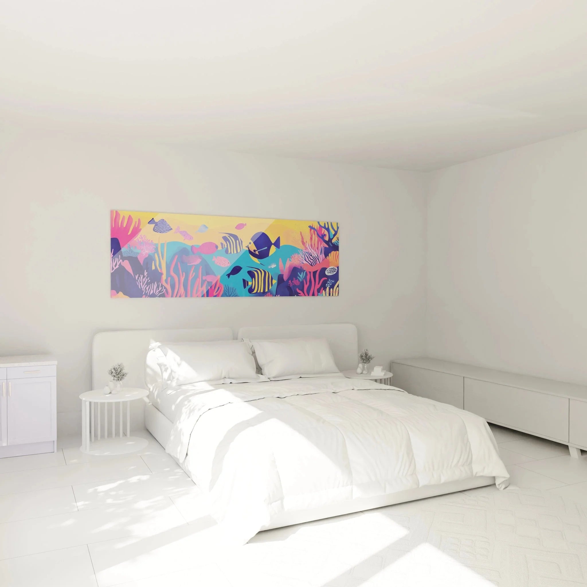 Korallenriff Wandbild XXL als maritime Wanddekoration im modernen Schlafzimmer Ambiente