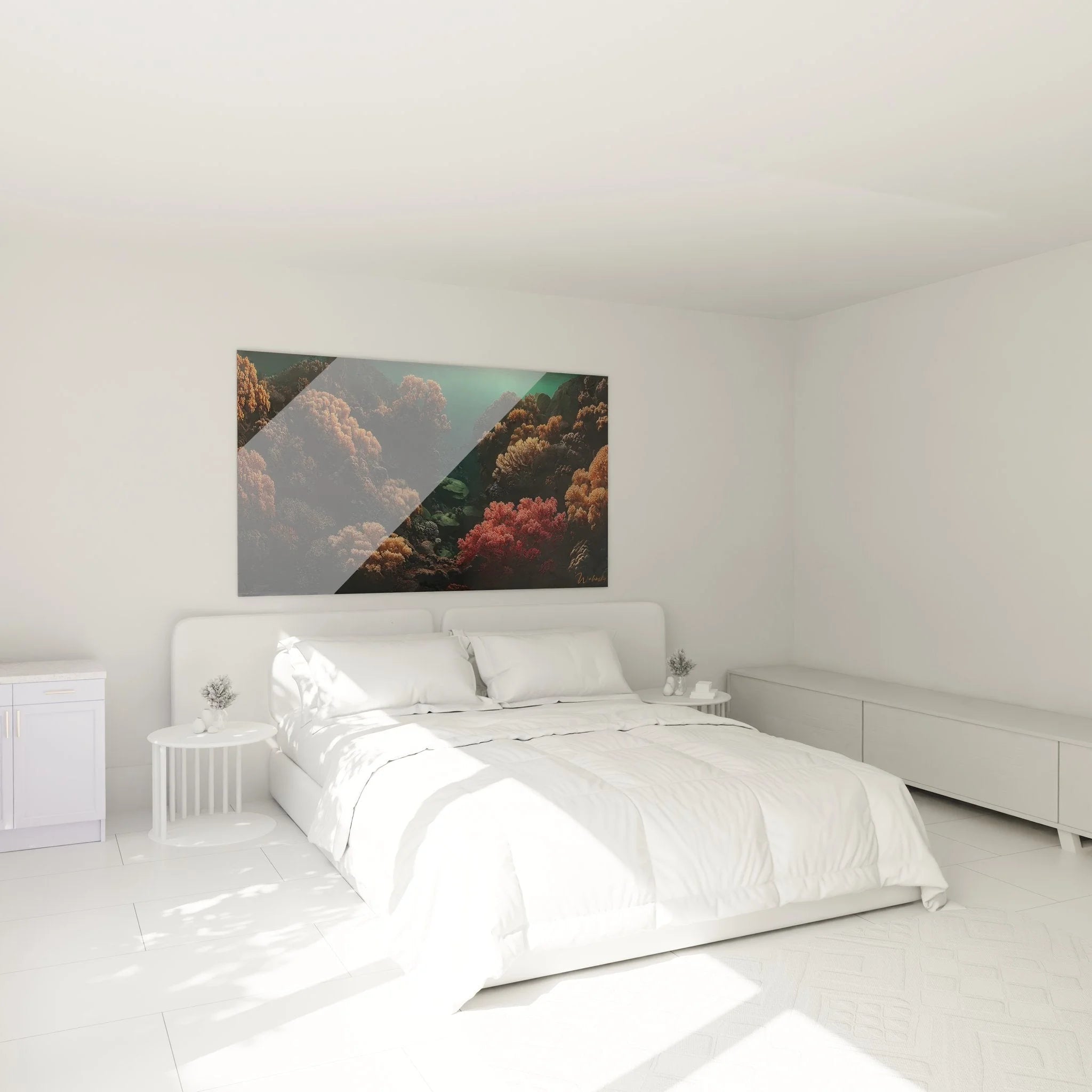 Korallenriff Wandbild XXL in Schlafzimmer Ambiente - Maritime Wandkunst für entspannende Raumgestaltung