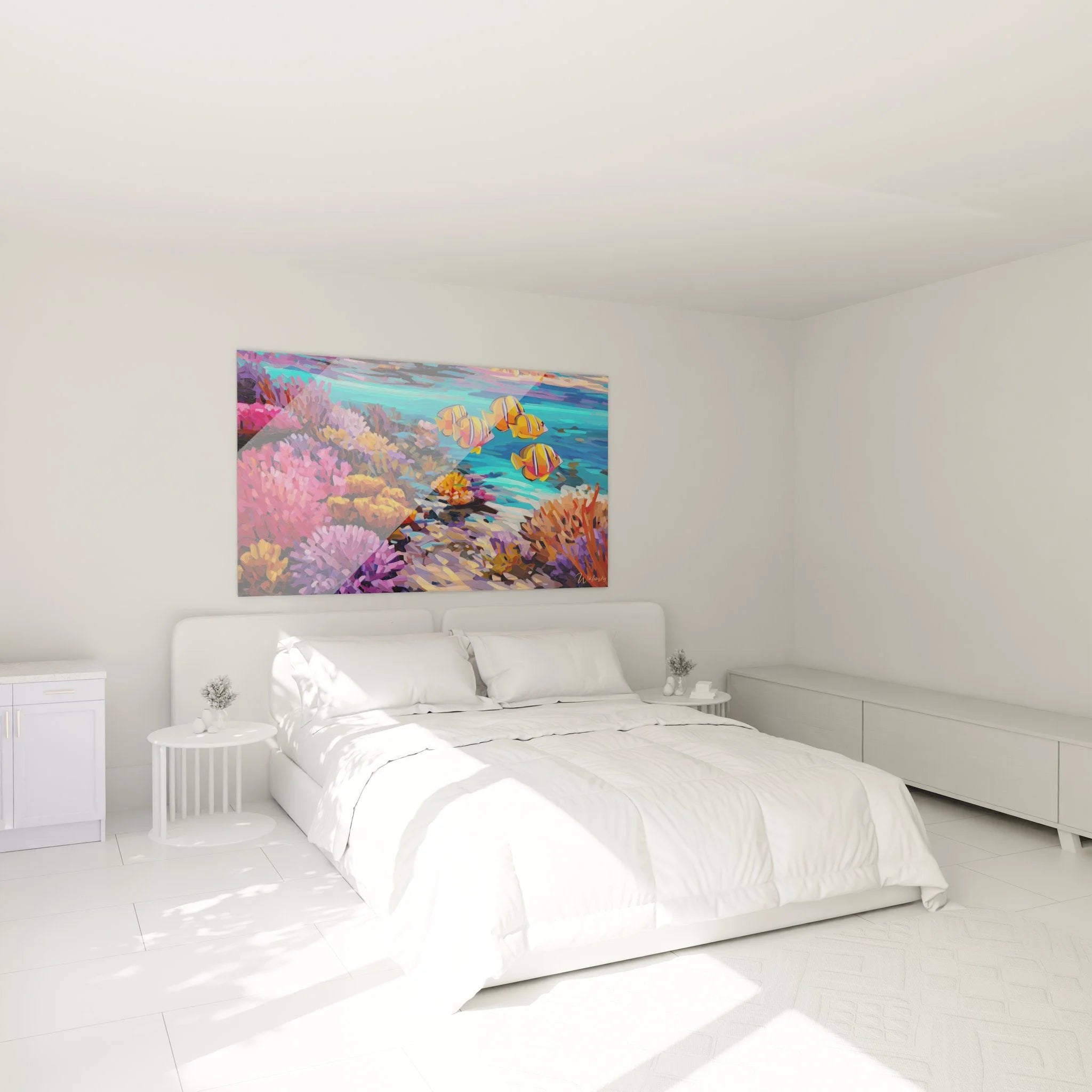 Korallenriff Wandbild XXL als maritime Dekoration im modernen Schlafzimmer
