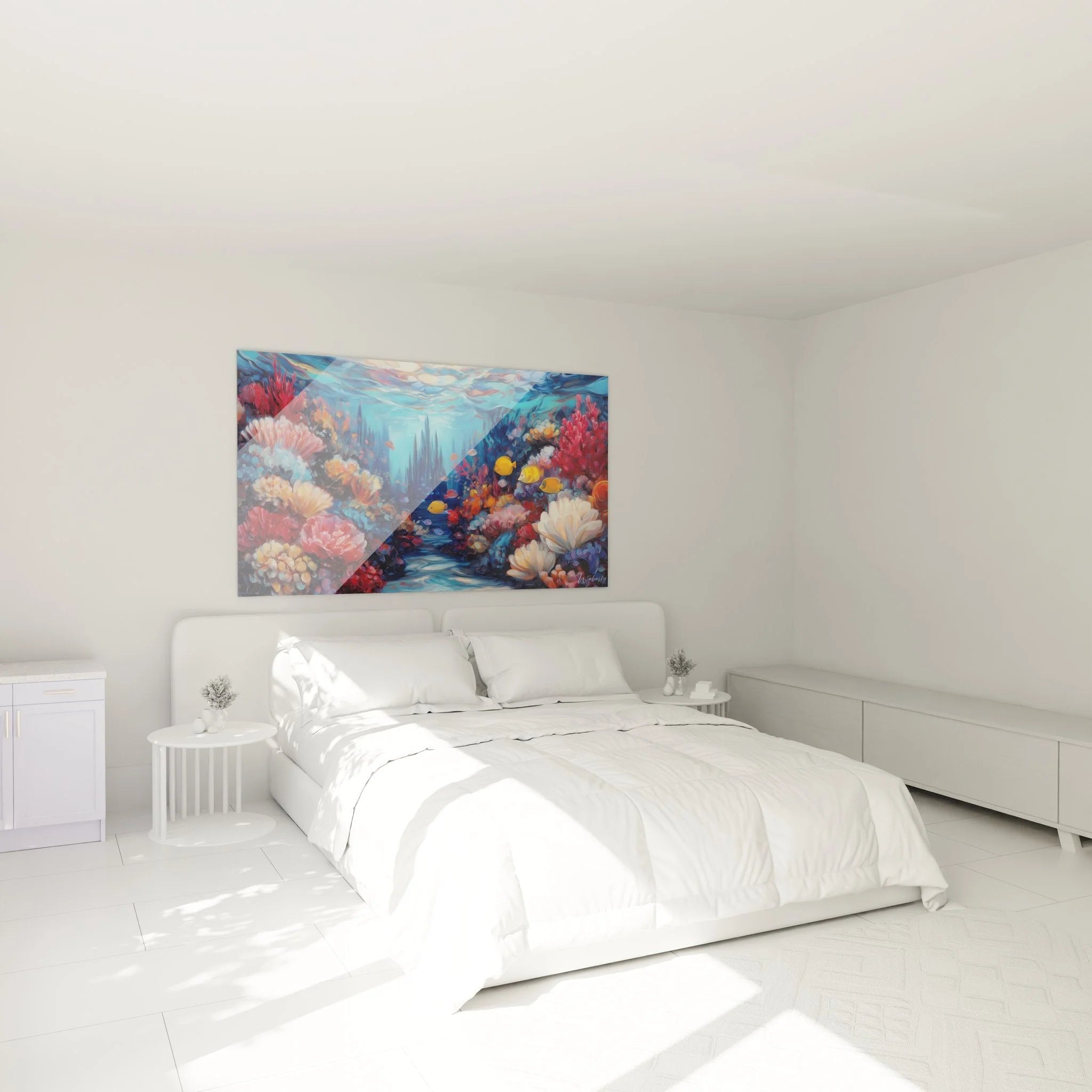 Korallenriff Wandbild XXL in modernem Schlafzimmer als maritime Wanddekoration