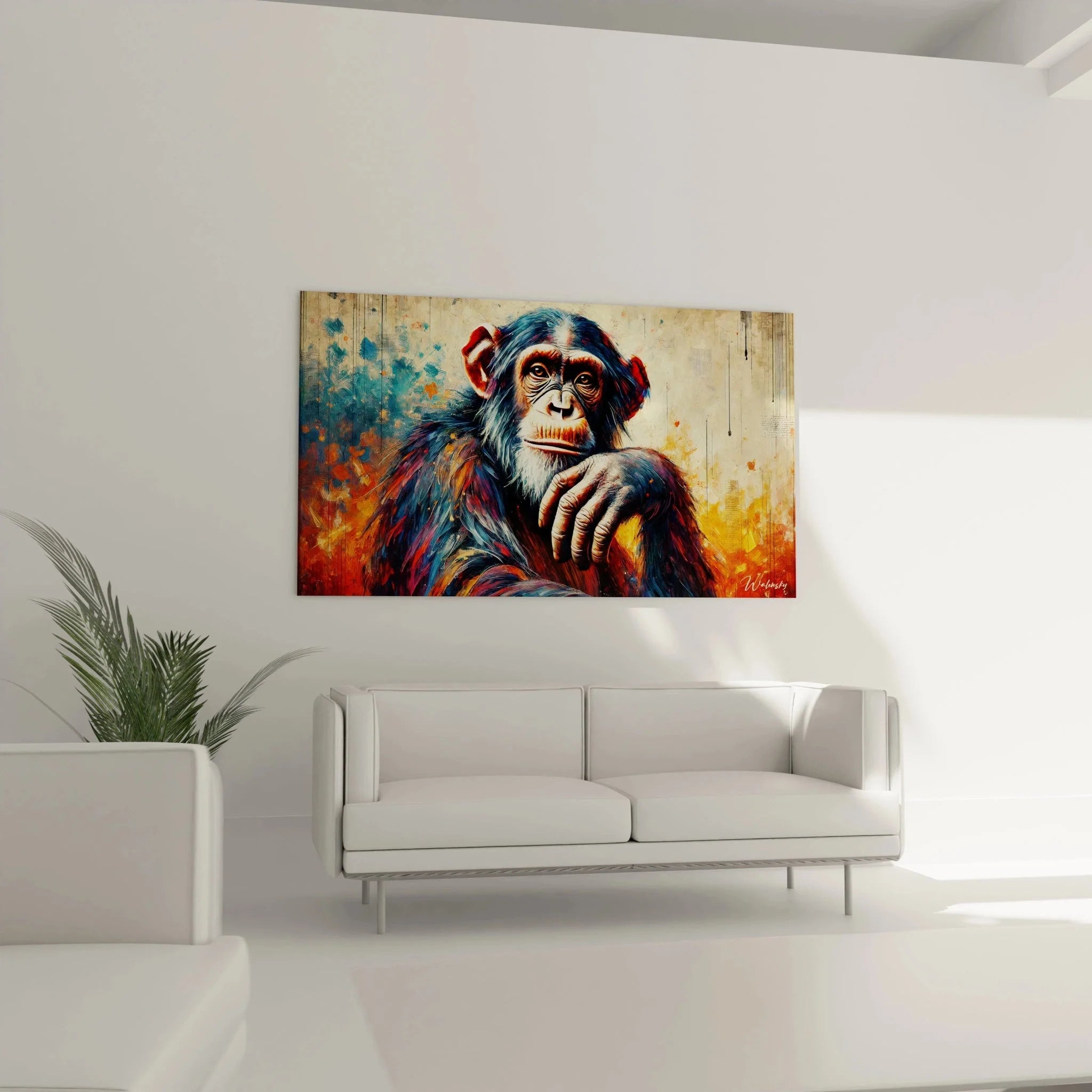 Detailansicht Kunstdruck Schimpanse - Nahaufnahme der ausdrucksstarken Gesichtszüge im Primat Wandbild