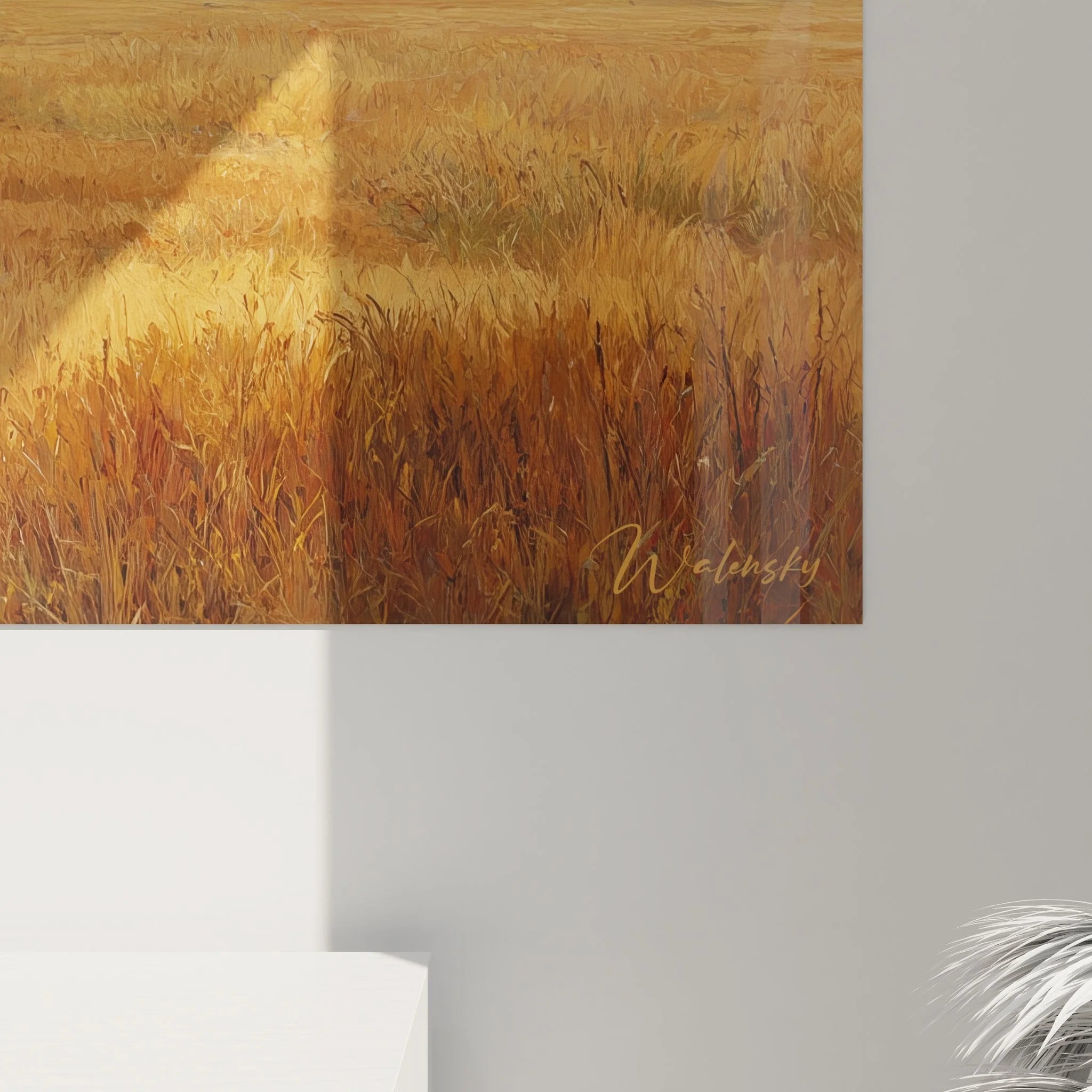 Gesamtansicht Wandbild Getreidefeld mit Himmel und Bergen - komplette Landschaftskomposition