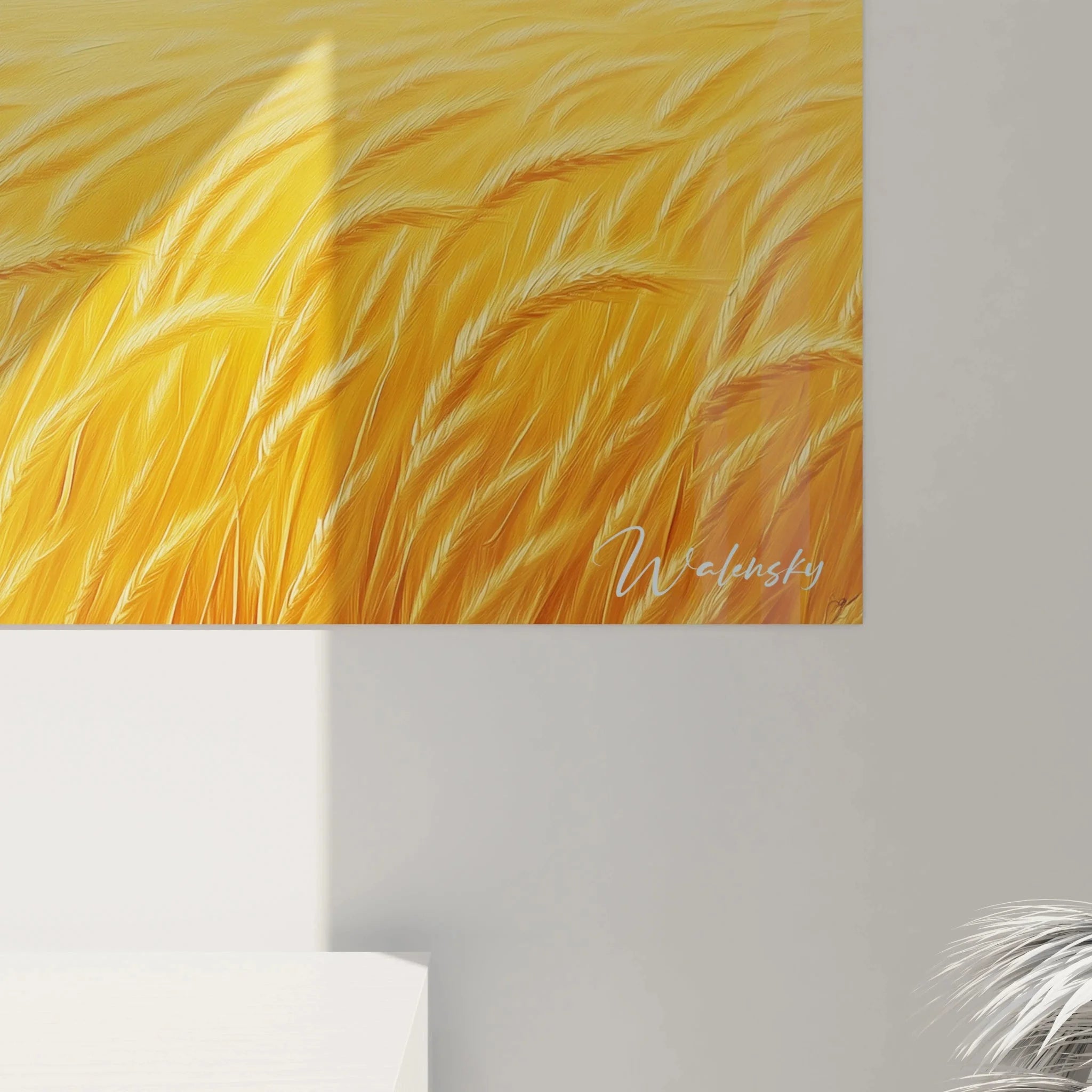 Gesamtansicht Wandbild Getreidefeld, ländliche Landschaftsdarstellung mit Himmel und Bergen