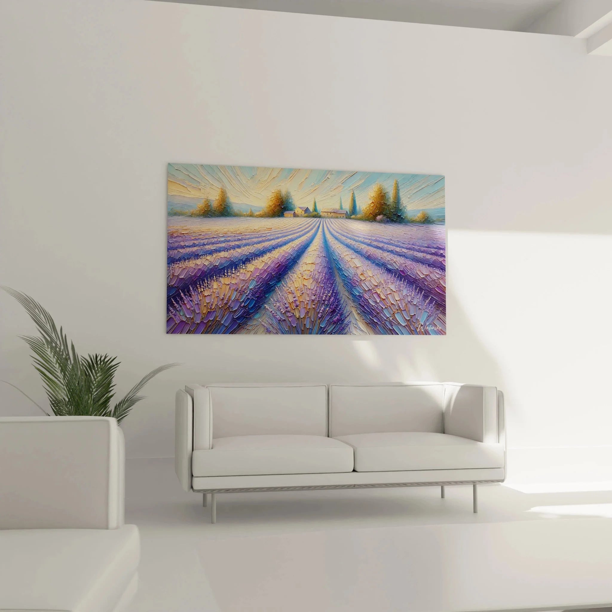 Detailansicht Lavendel Wandkunst mit violetten Blüten und impressionistischen Pinselstrichen
