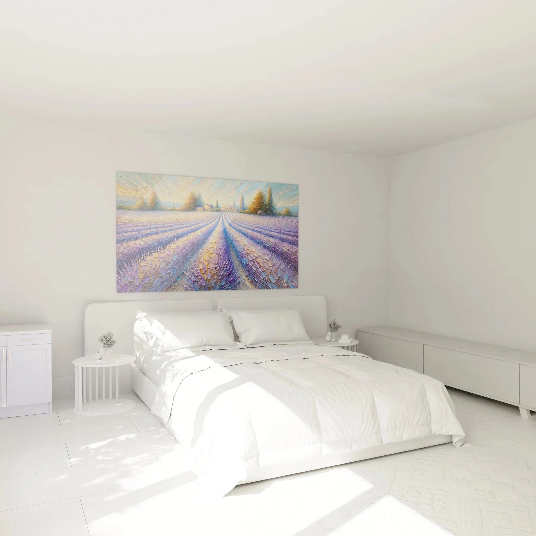 Wandbild XXL Lavendelfeld als Schlafzimmer Dekoration mit beruhigender Provence Landschaft