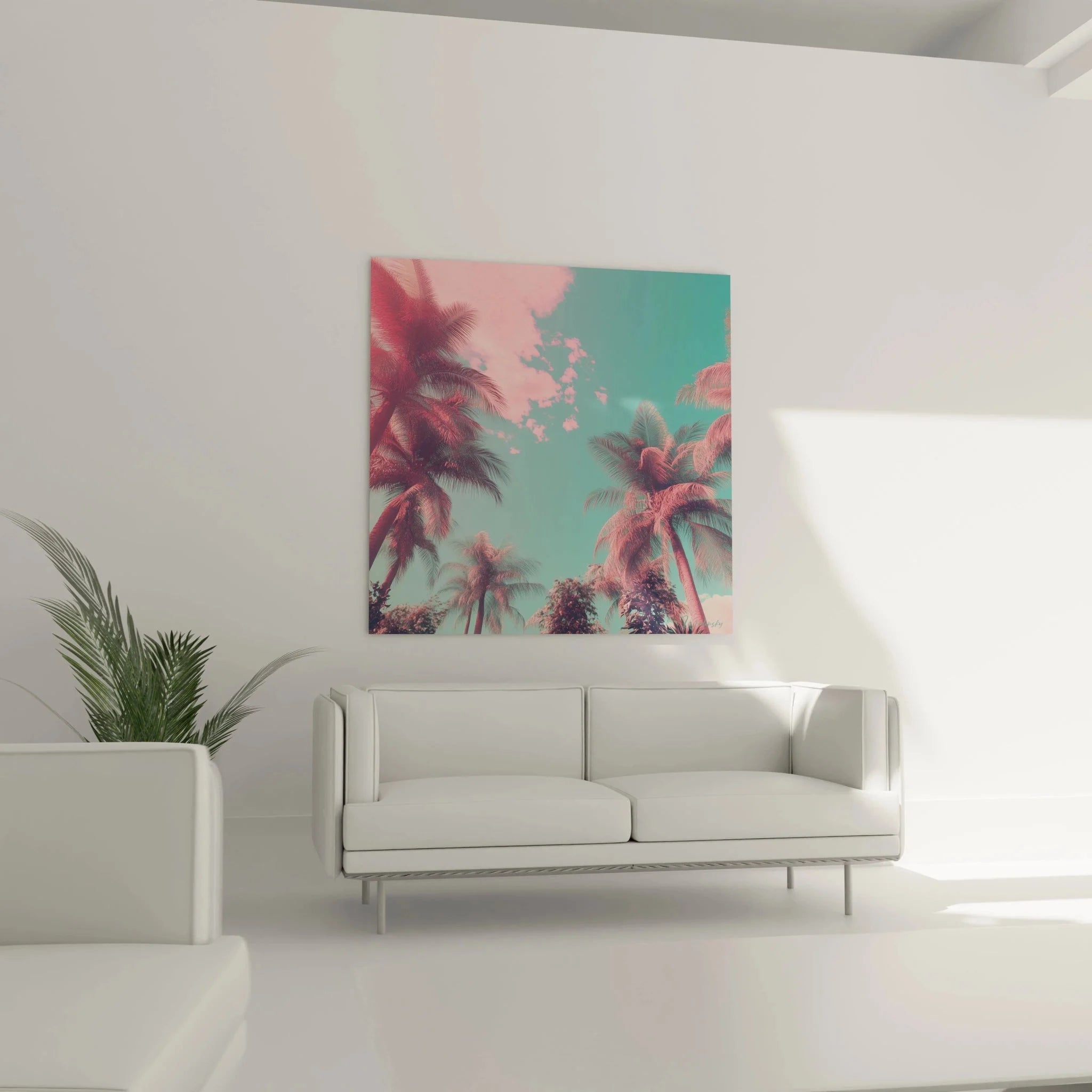 Detailansicht Leinwandbild Palmen - Kunstvolle Palmwedel in tropischen Farben