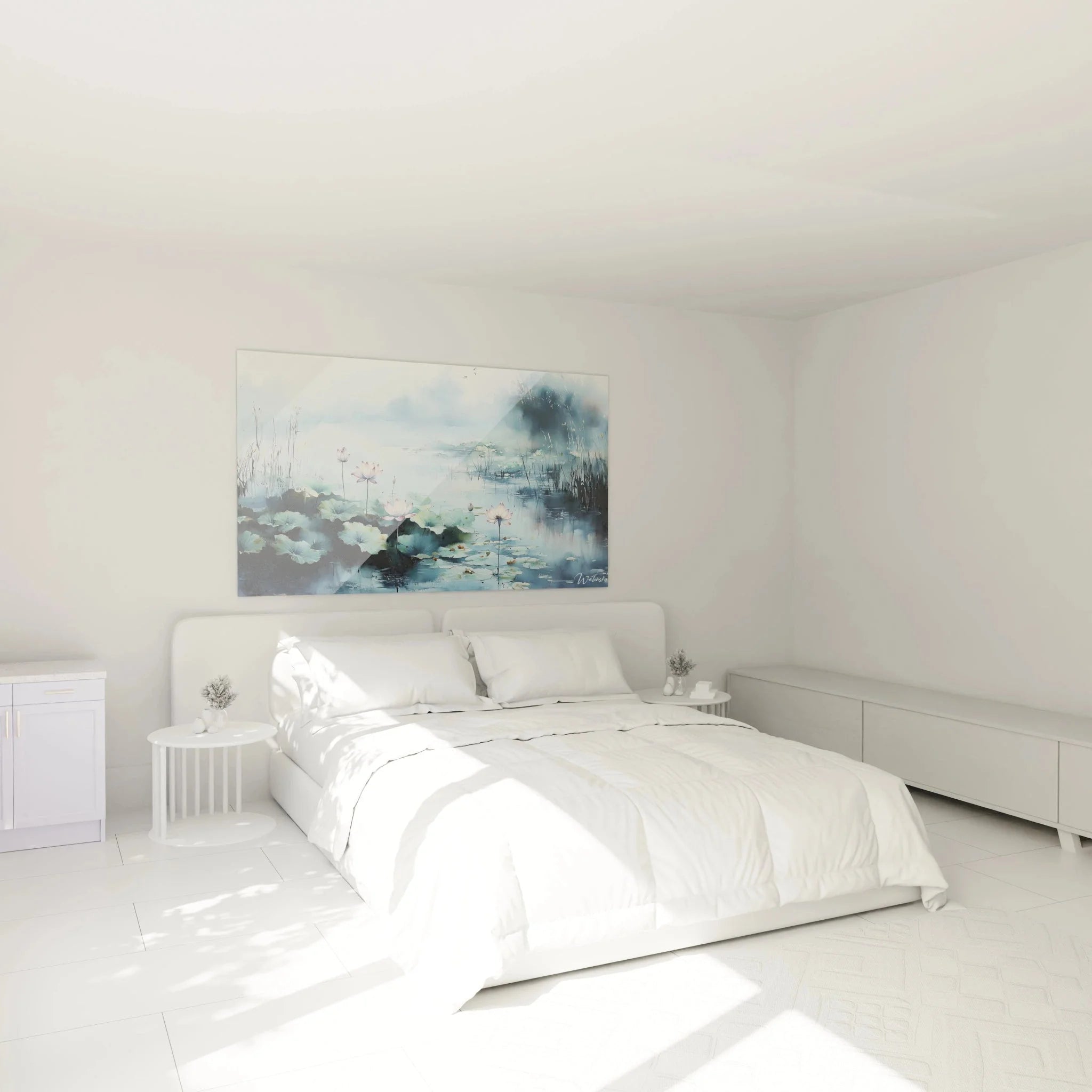 Leinwandbild Seerosenteich als Wanddeko im Schlafzimmer, impressionistische Wasserlandschaft