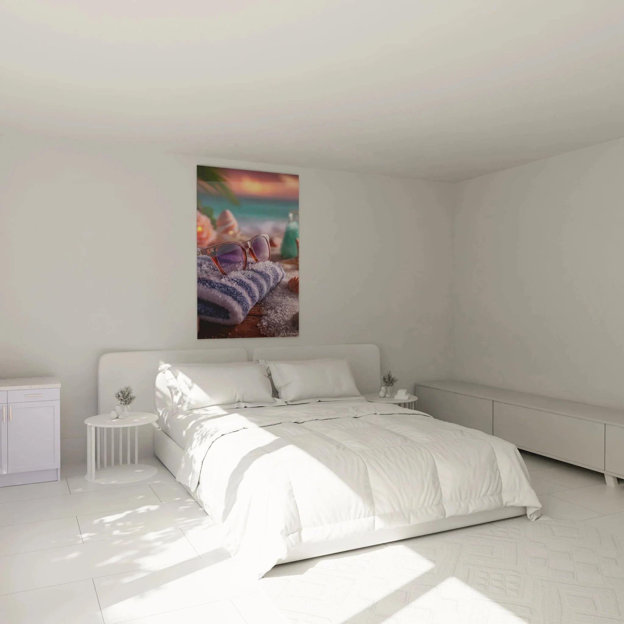 Leinwandbild Sonnenbrille Strand im Schlafzimmer - moderne Sommer Wanddekoration