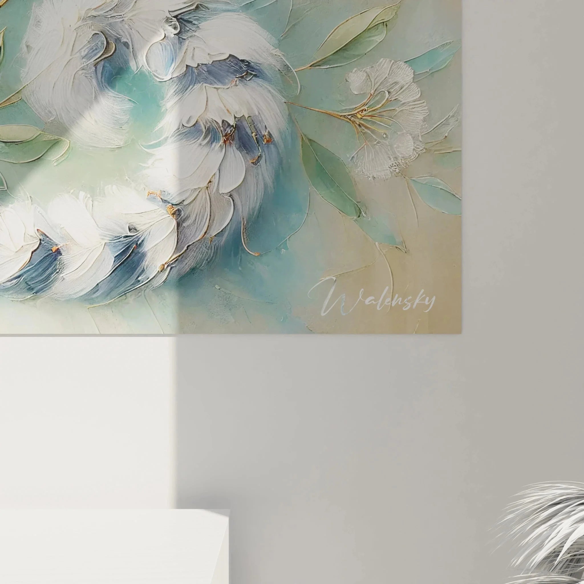 Gesamtansicht Wandbild Lemur Familie mit floralen Elementen, moderne Tierkunst in Pastellfarben