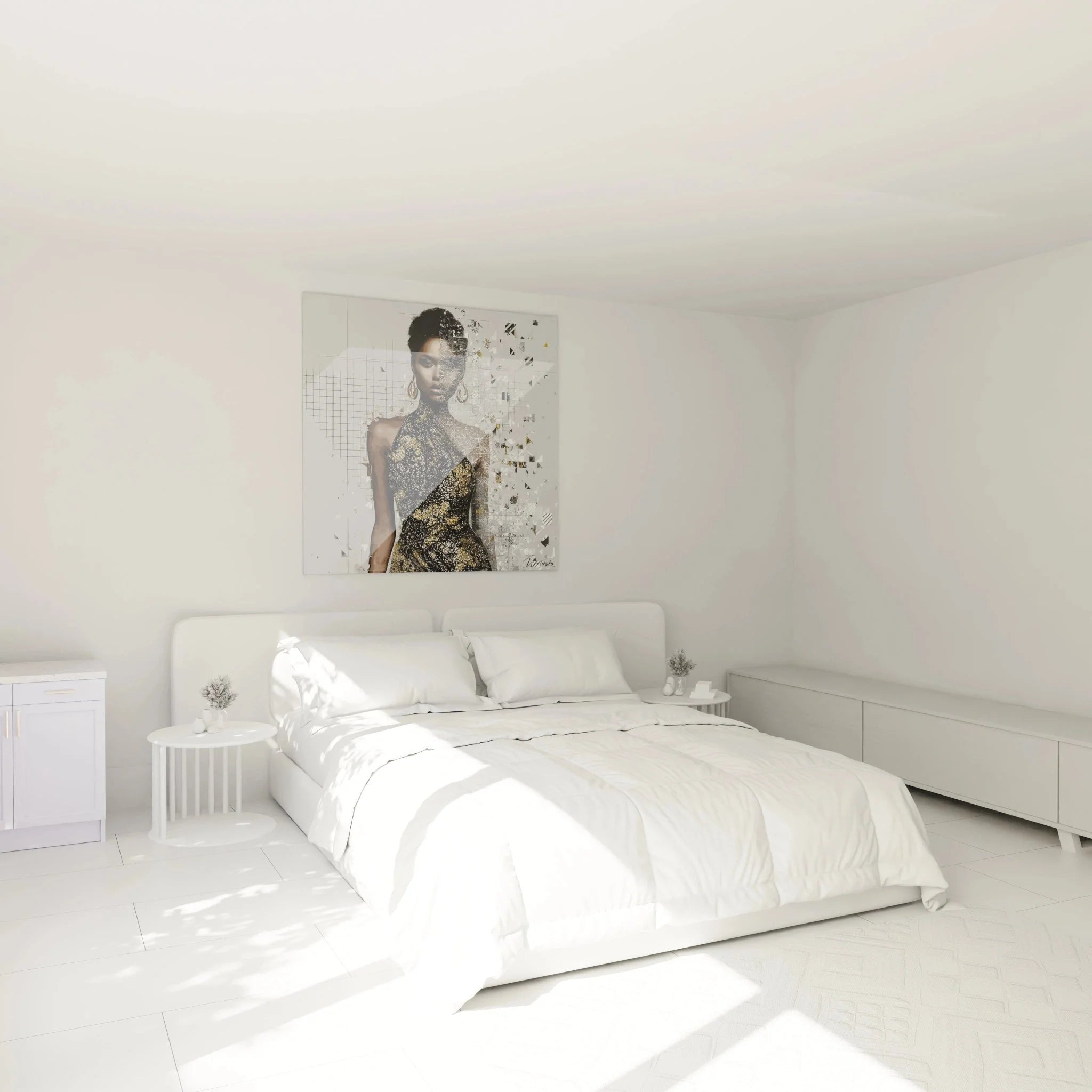 Luxus Wandbild elegante Dame im Schlafzimmer Ambiente goldene Haute Couture Wanddekoration