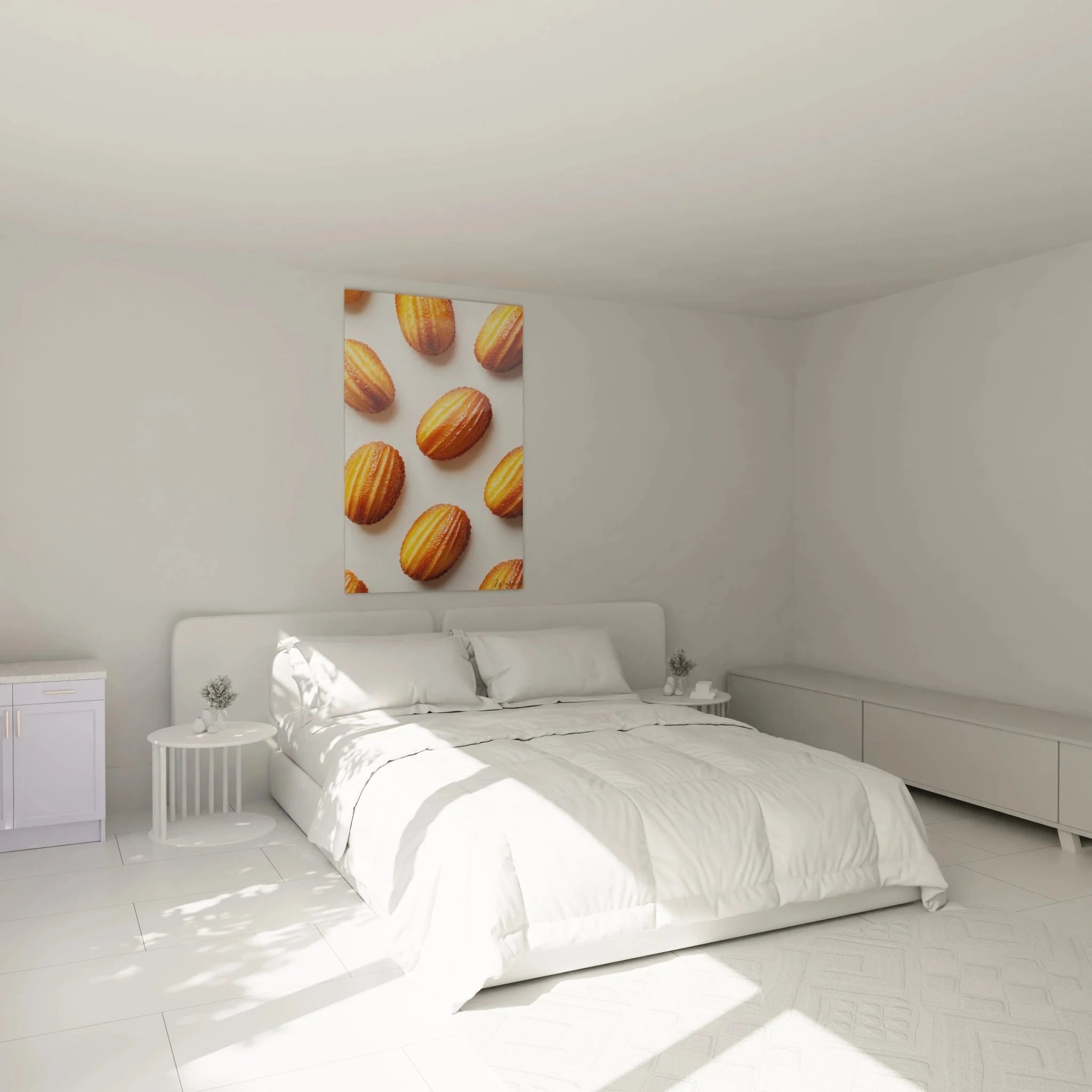 Madeleines Wandbild in modernem Schlafzimmer - französische Küchenkunst als stilvolle Wanddekoration