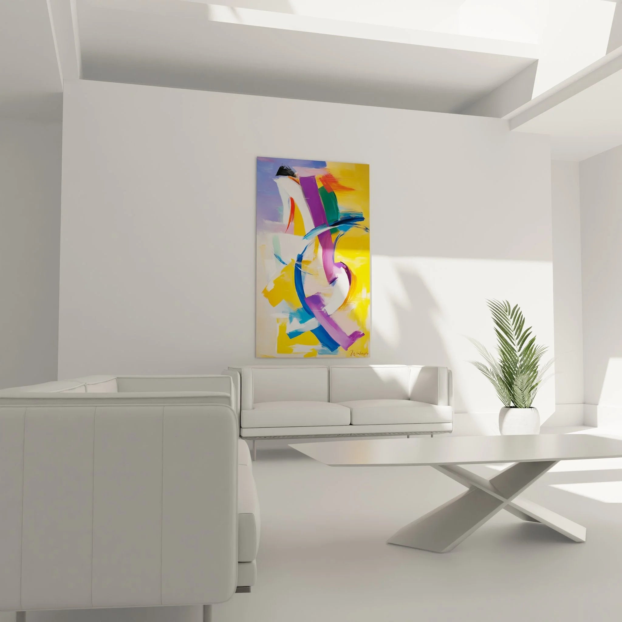 Detailansicht der Pinselstriche und Farbübergänge des abstrakten Wandbildes