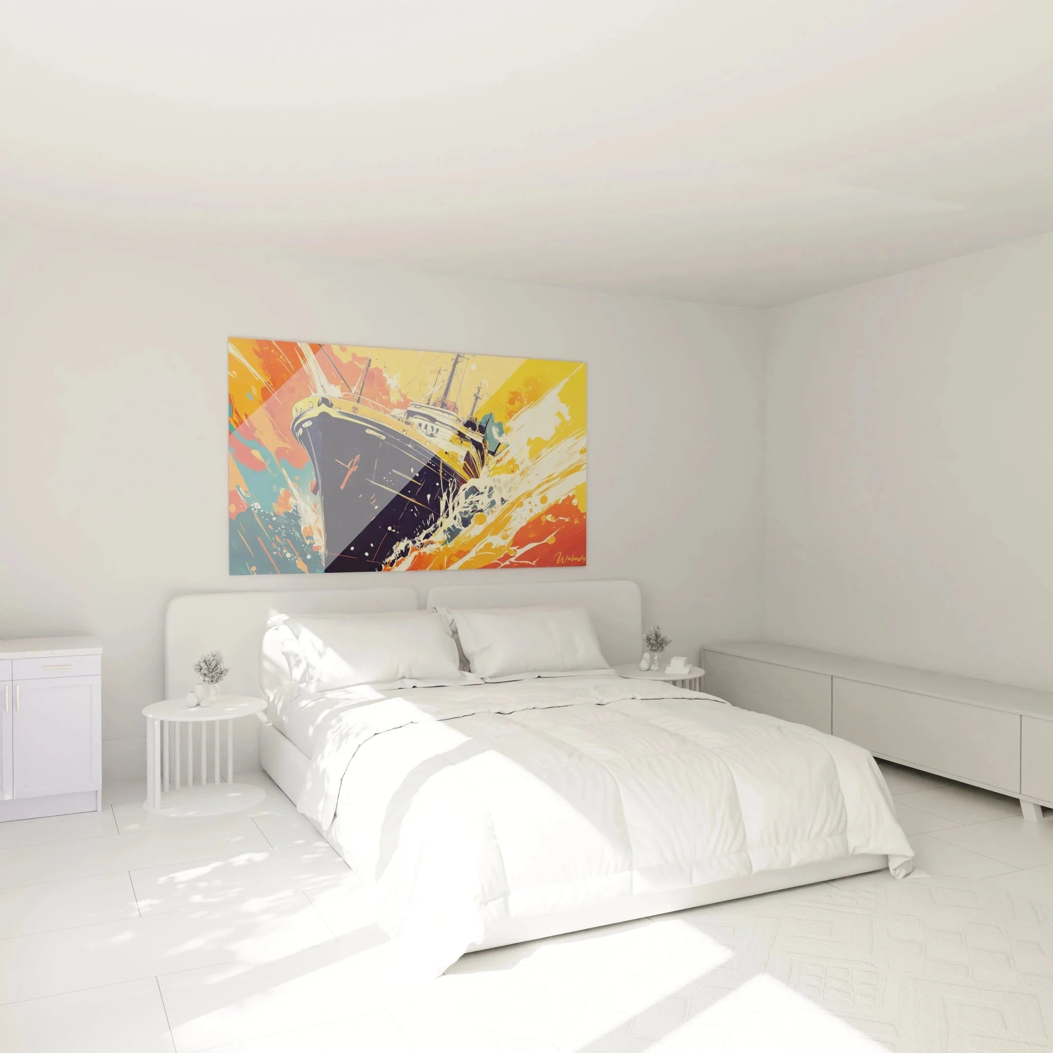 Maritime Wandkunst Sturm Meer in Schlafzimmer Ambiente - Turner inspirierte Seefahrt Dekoration