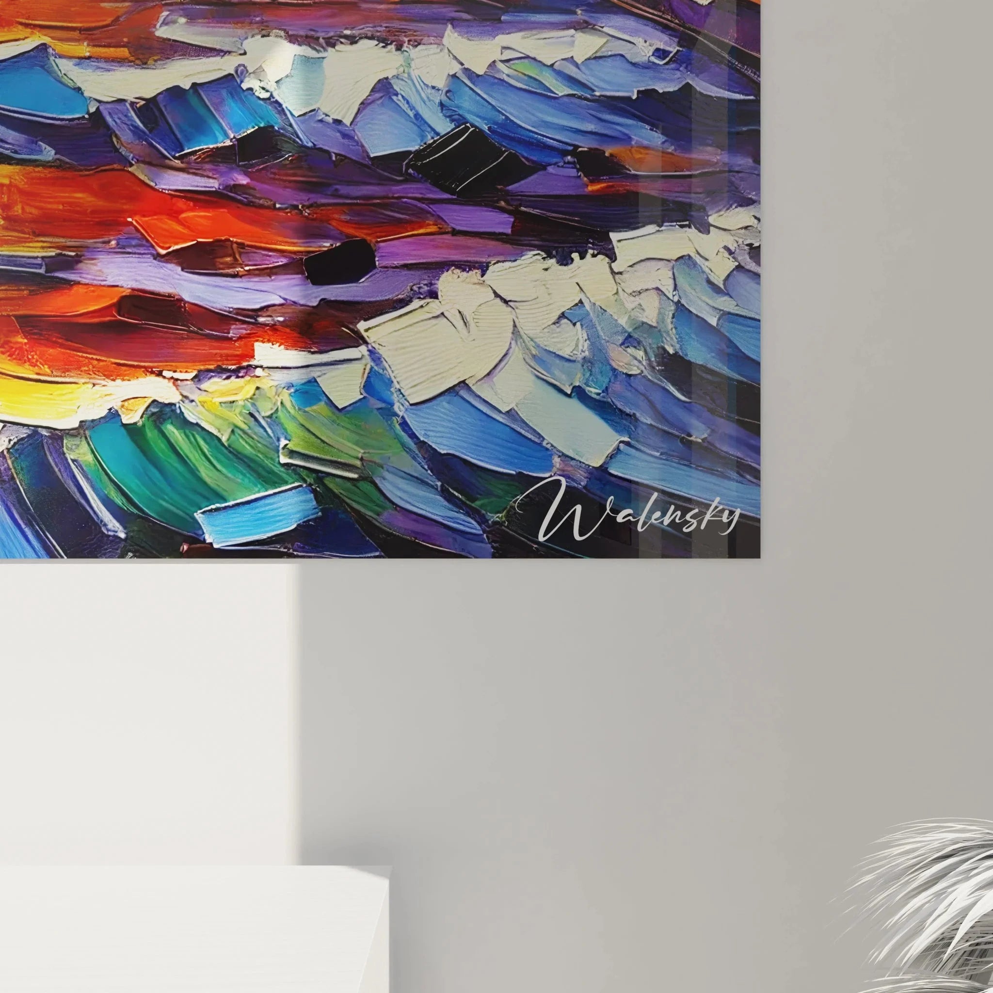 Gesamtansicht maritimes Wandbild Leuchtturm Fauvismus Edition dramatische Farbkomposition Meereslandschaft XXL