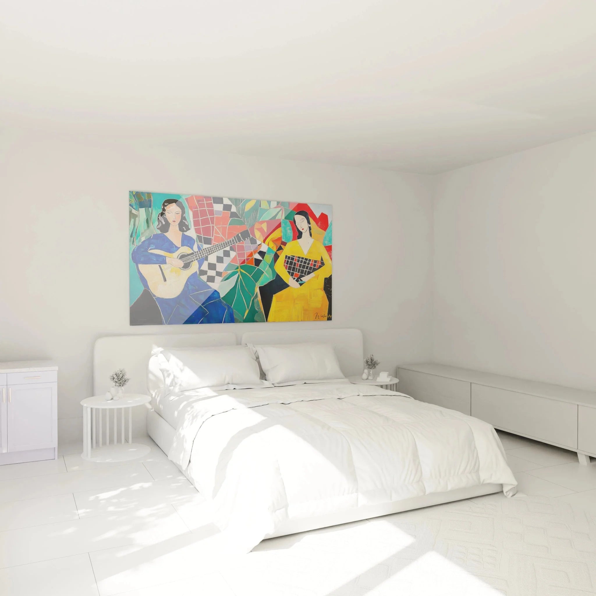 Matisse Musikerinnen Wandbild in modernem Schlafzimmer über Bett hängend Wanddekoration