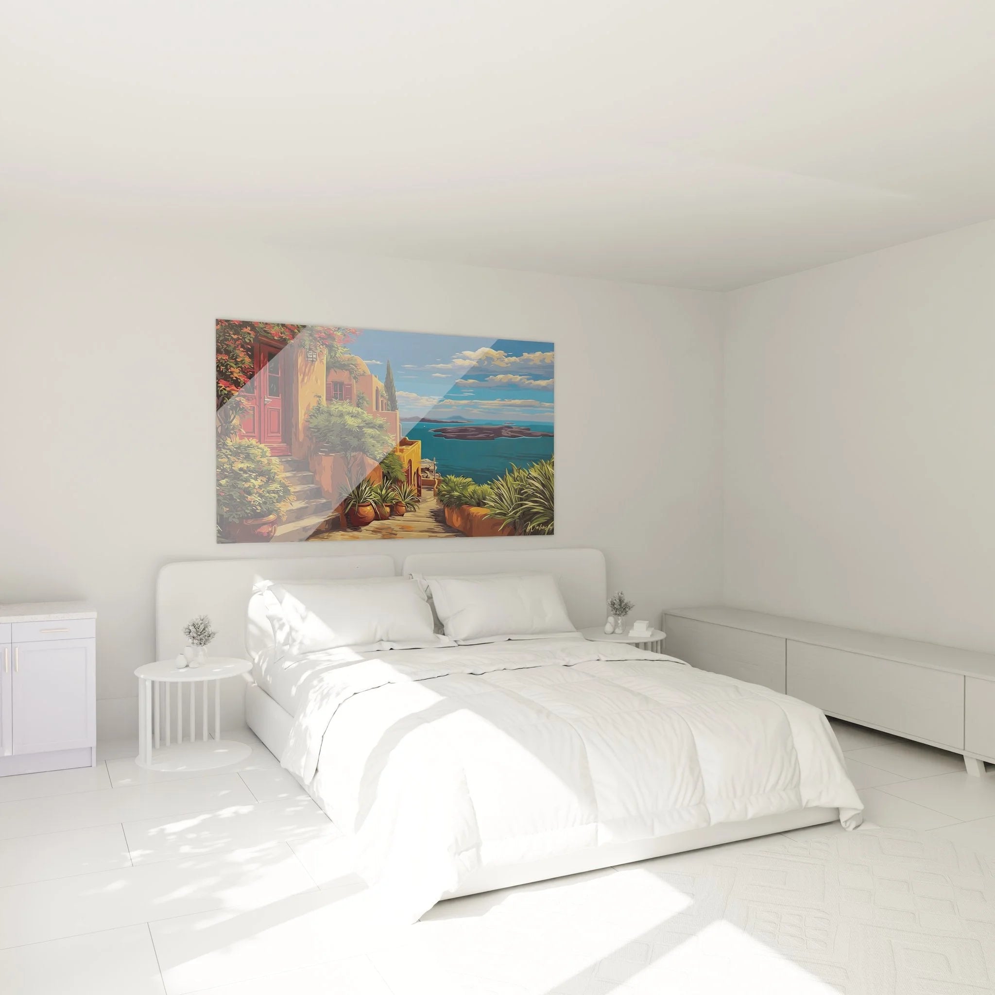 Mediterrane Küstenlandschaft Wandbild XXL in stilvollem Schlafzimmer als Wanddekoration