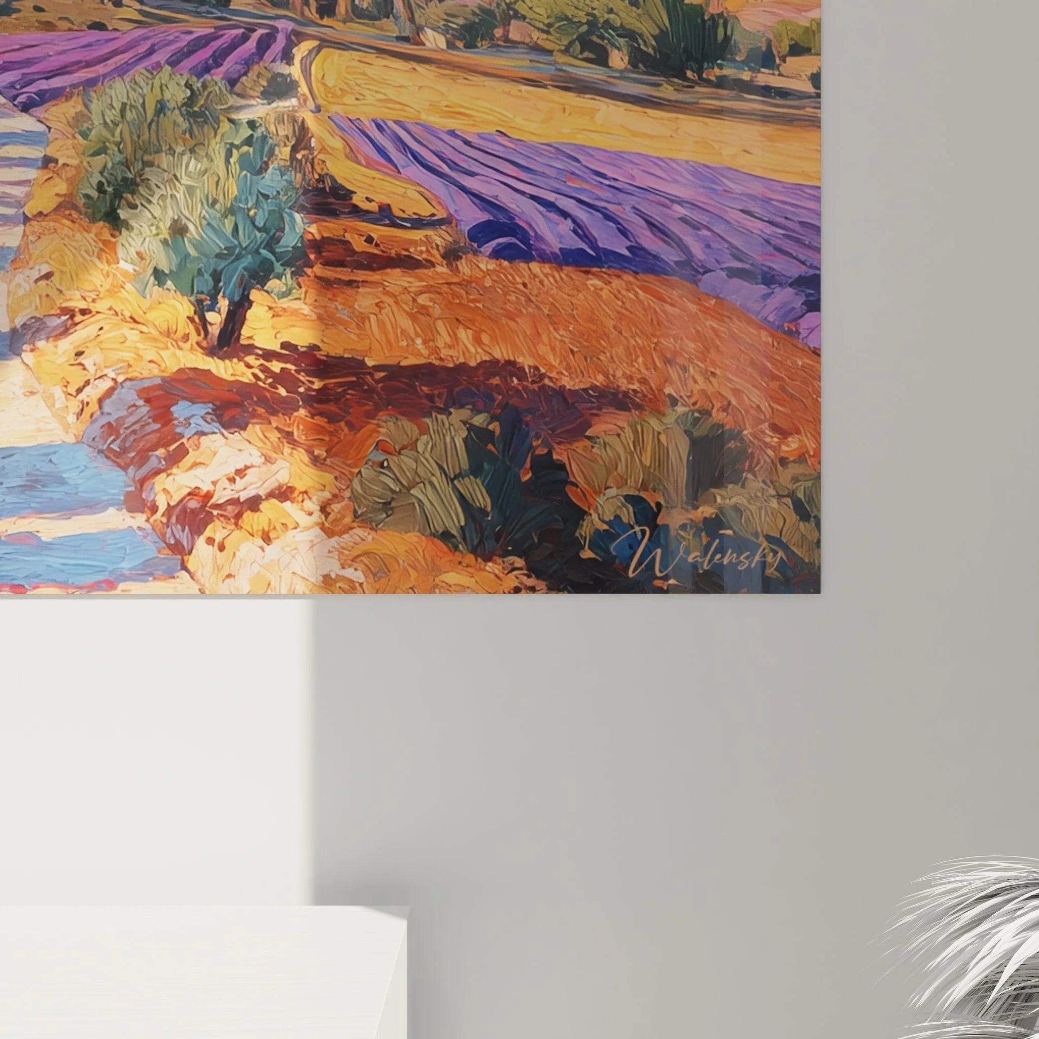 Gesamtansicht mediterrane Landschaft Wandbild mit südfranzösischem Charme und warmer Farbpalette