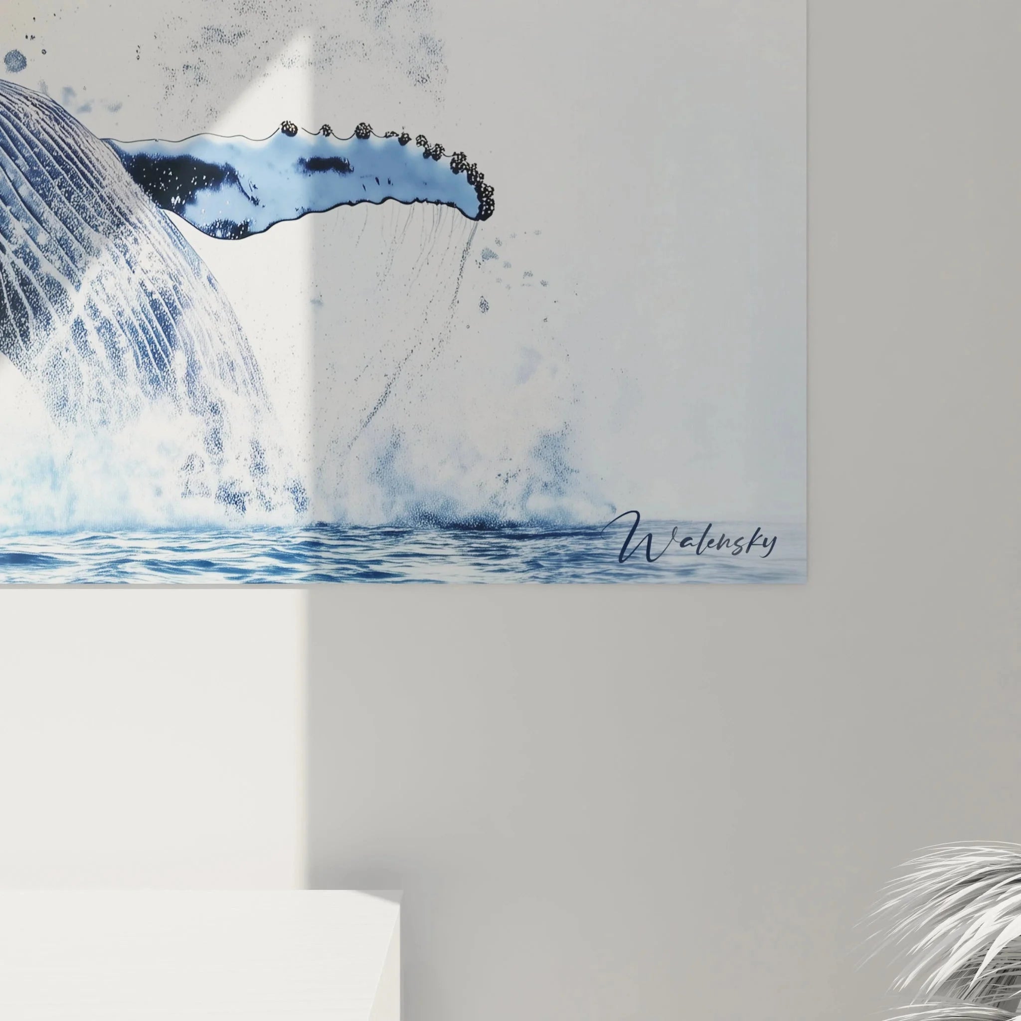 Wal Wanddekoration Gesamtansicht, springende Buckelwale Kunstdruck, maritime Wandbilder Raumwirkung