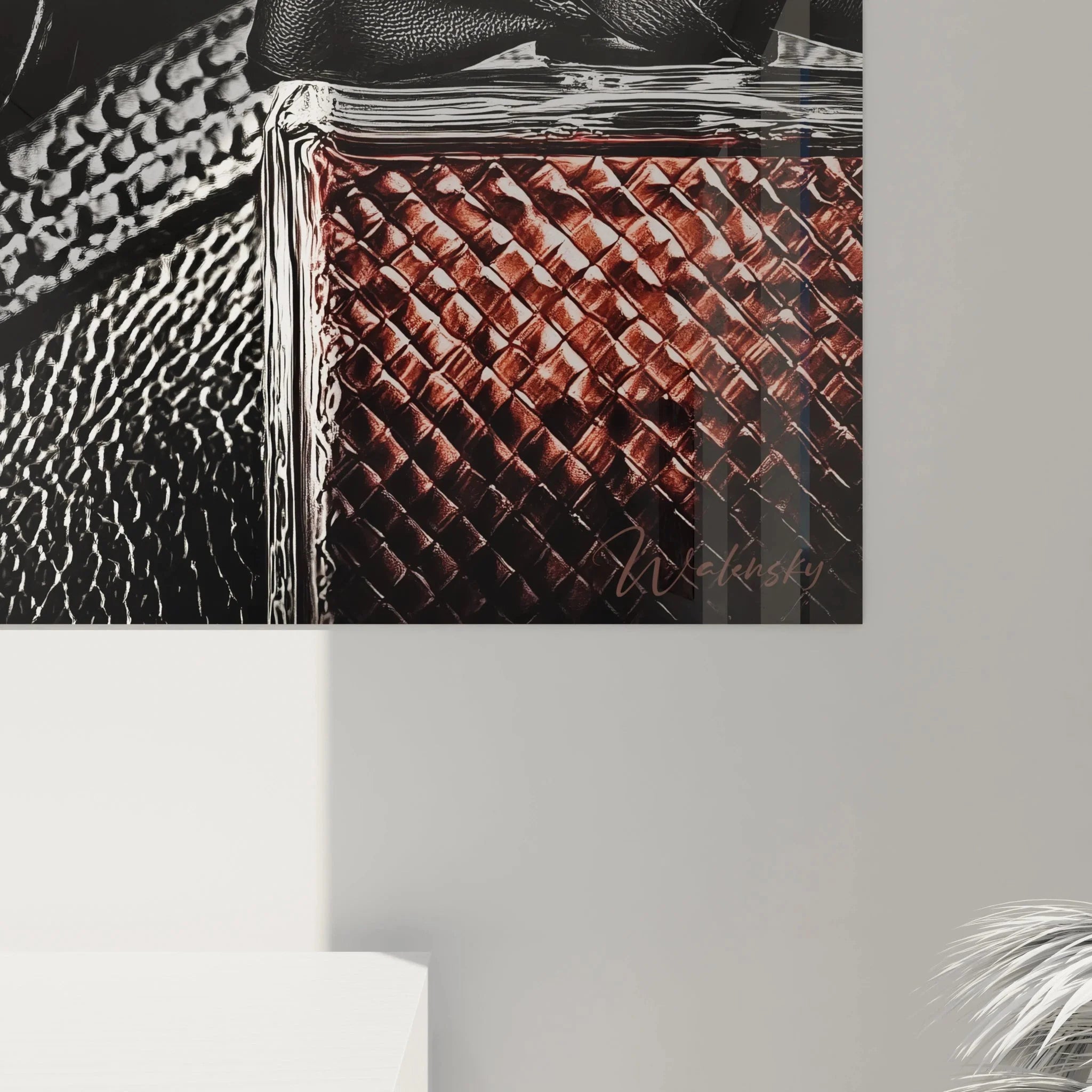 Gesamtansicht des Mode-Accessoires Wandbildes mit luxuriöser Parfüm-Ästhetik für exklusive Raumgestaltung