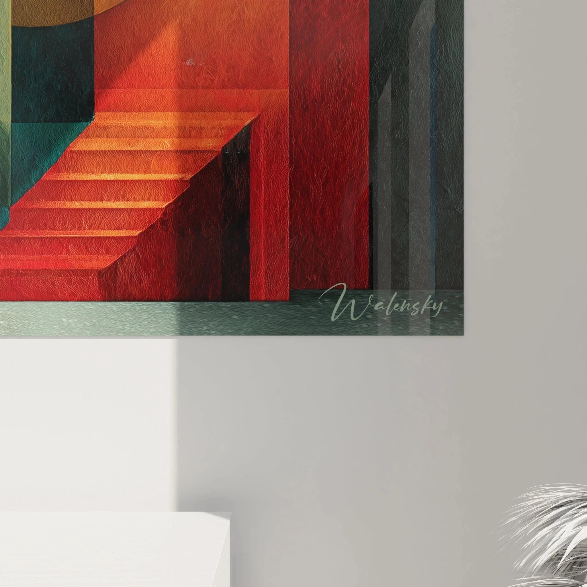 Gesamtansicht moderne Bauhaus Wanddekoration mit geometrischen Formen und Farbverläufen