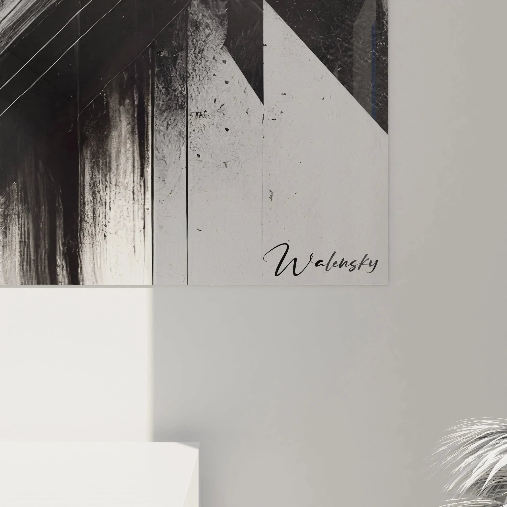 Gesamtansicht des modernen geometrischen Wandbildes in monochromatischer Ausführung