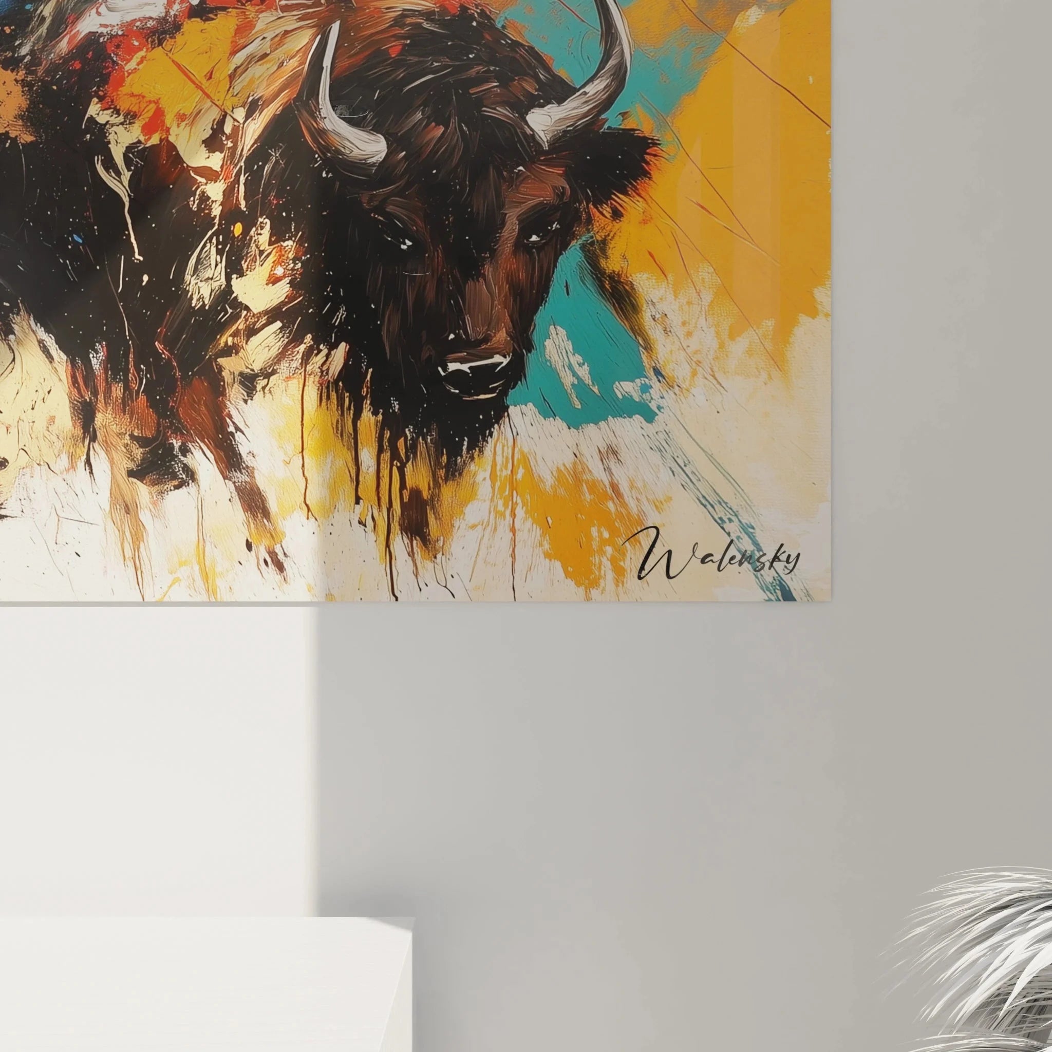 Gesamtansicht moderne Stier Malerei als großformatiges Wandbild für Wohnräume