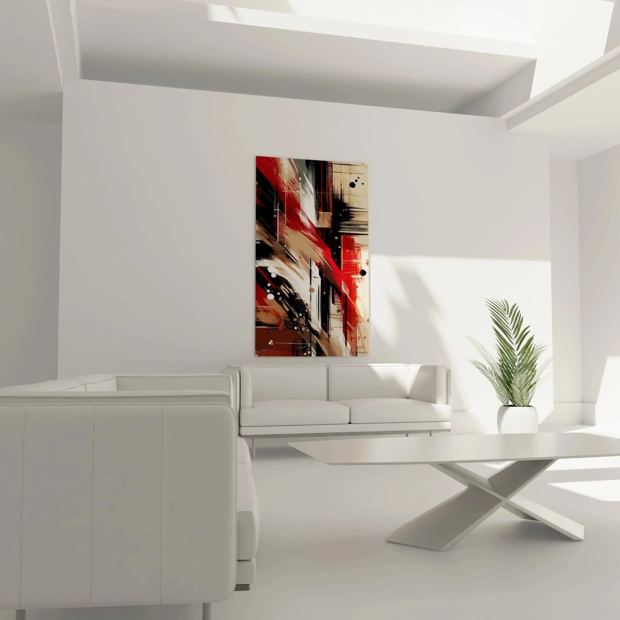 Nahaufnahme abstrakte Kunstwerk Pinselstriche rot schwarz weiß Kreise Malerei-Optik Detail