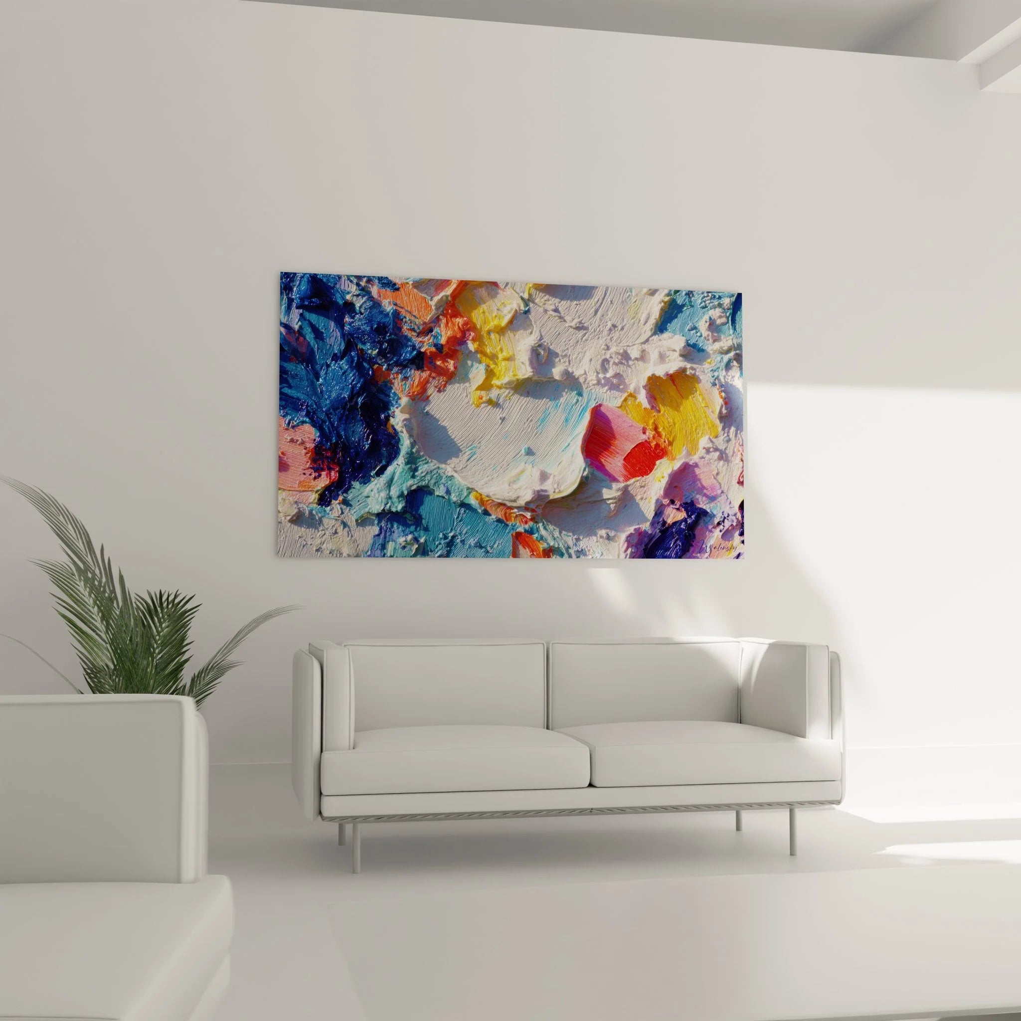 Nahaufnahme abstrakte Malerei-Optik Wandbild - Pinselstriche und Farbstruktur im Detail