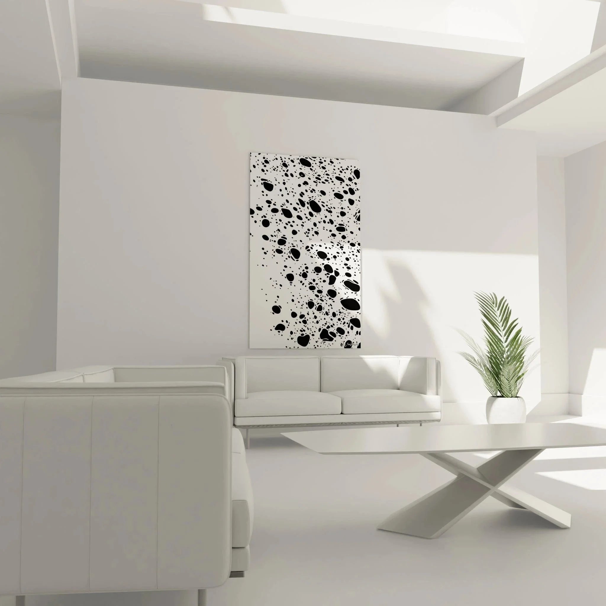 Nahaufnahme abstrakte schwarze Punkte Wandbild Details Dalmatiner Muster Schwarz-Weiß Kunst