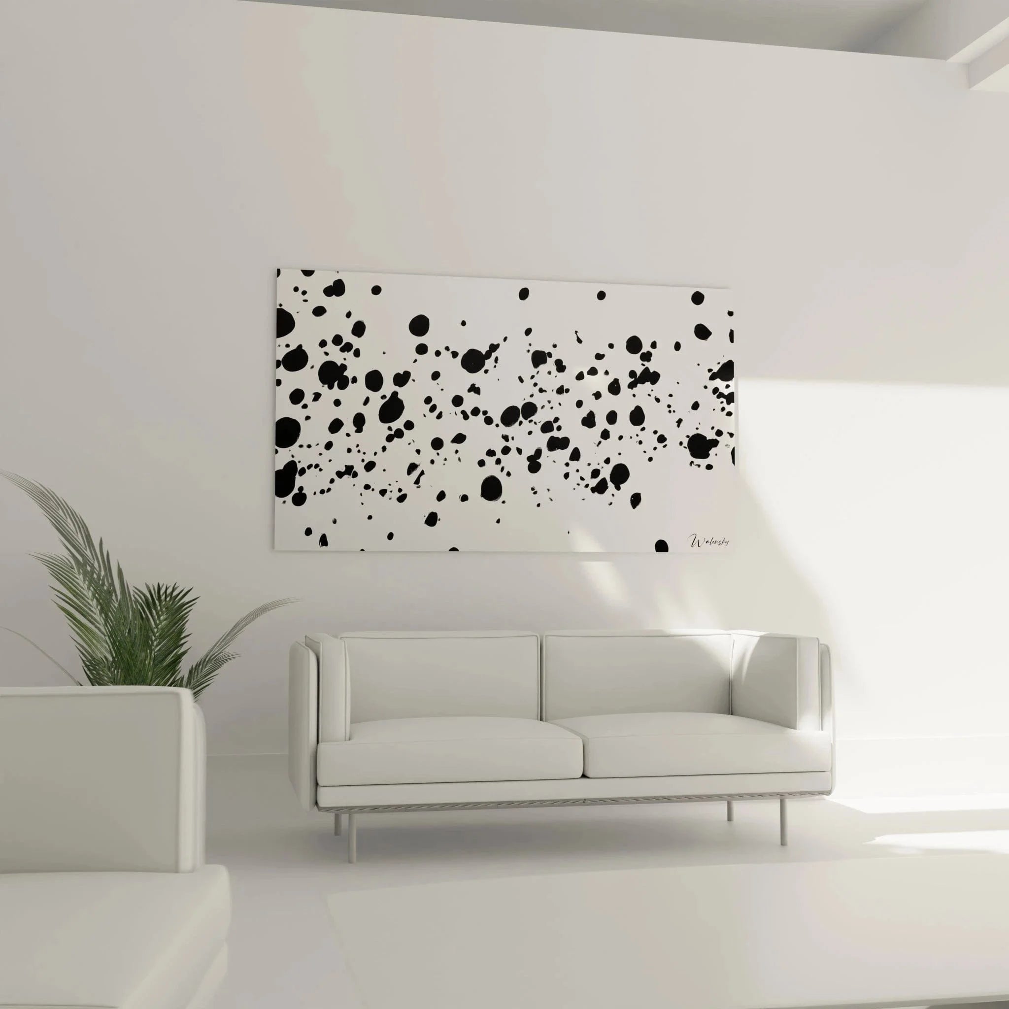 Nahaufnahme Dalmatiner Punktmuster Details schwarze Punkte weiße Leinwand abstrakte Struktur