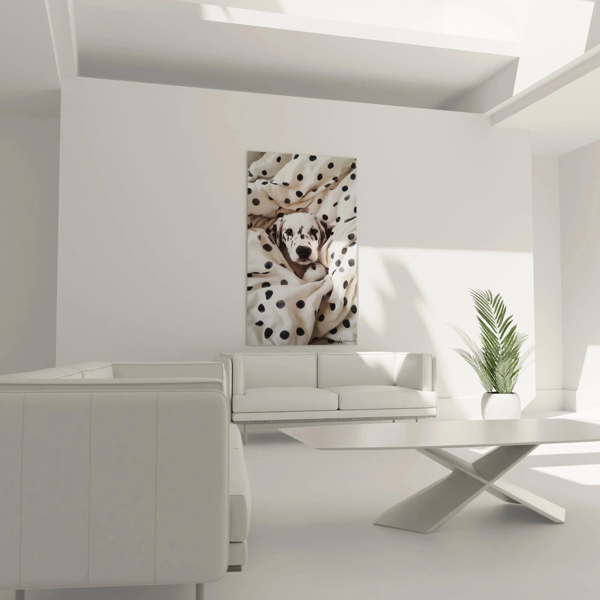 Nahaufnahme Dalmatiner Welpe Wandbild - Detailreiche Hundekunst in Schwarz-Weiß