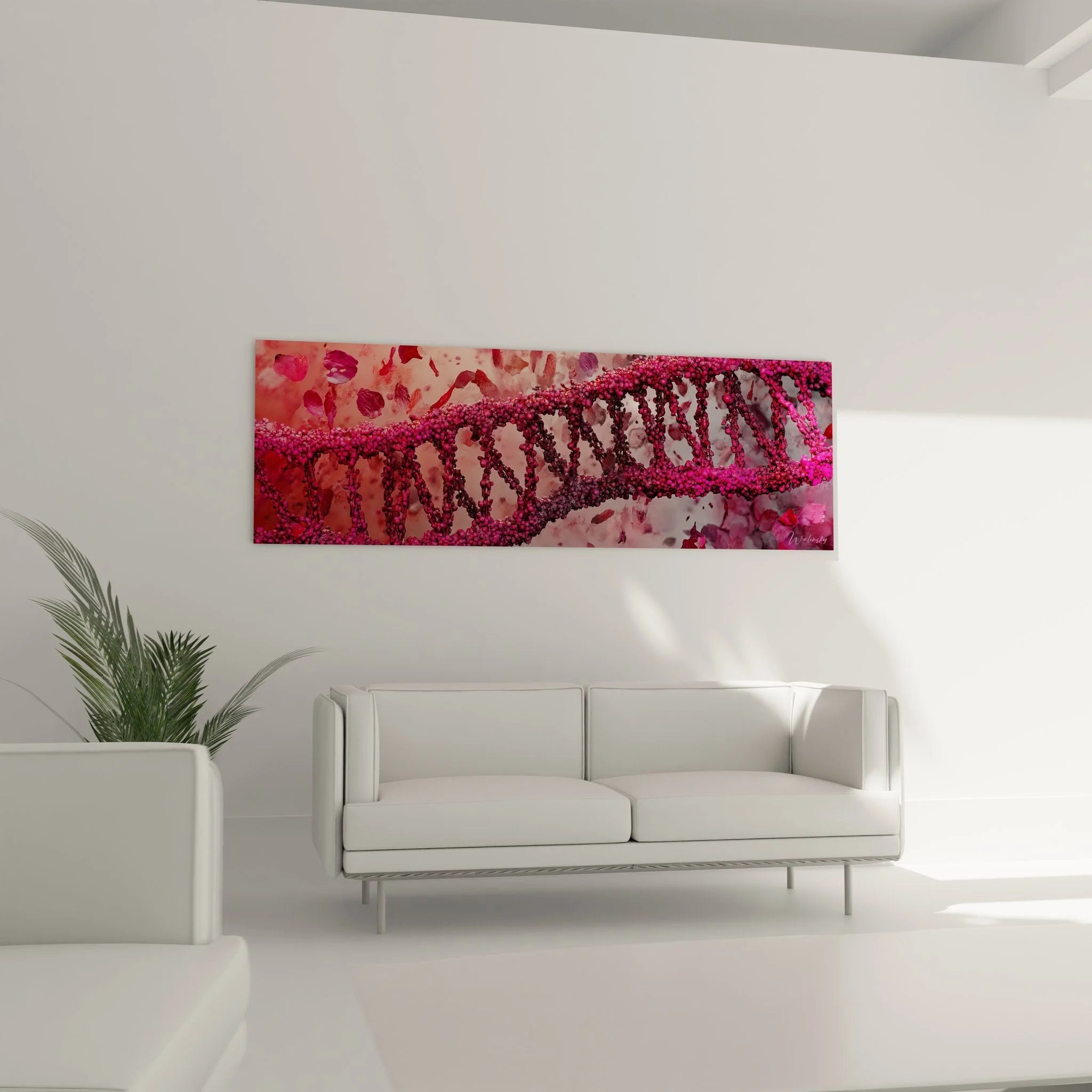 Nahaufnahme DNA Spirale Wandbild, detailreiche rosa Genetik Kunst mit Molekül-Struktur
