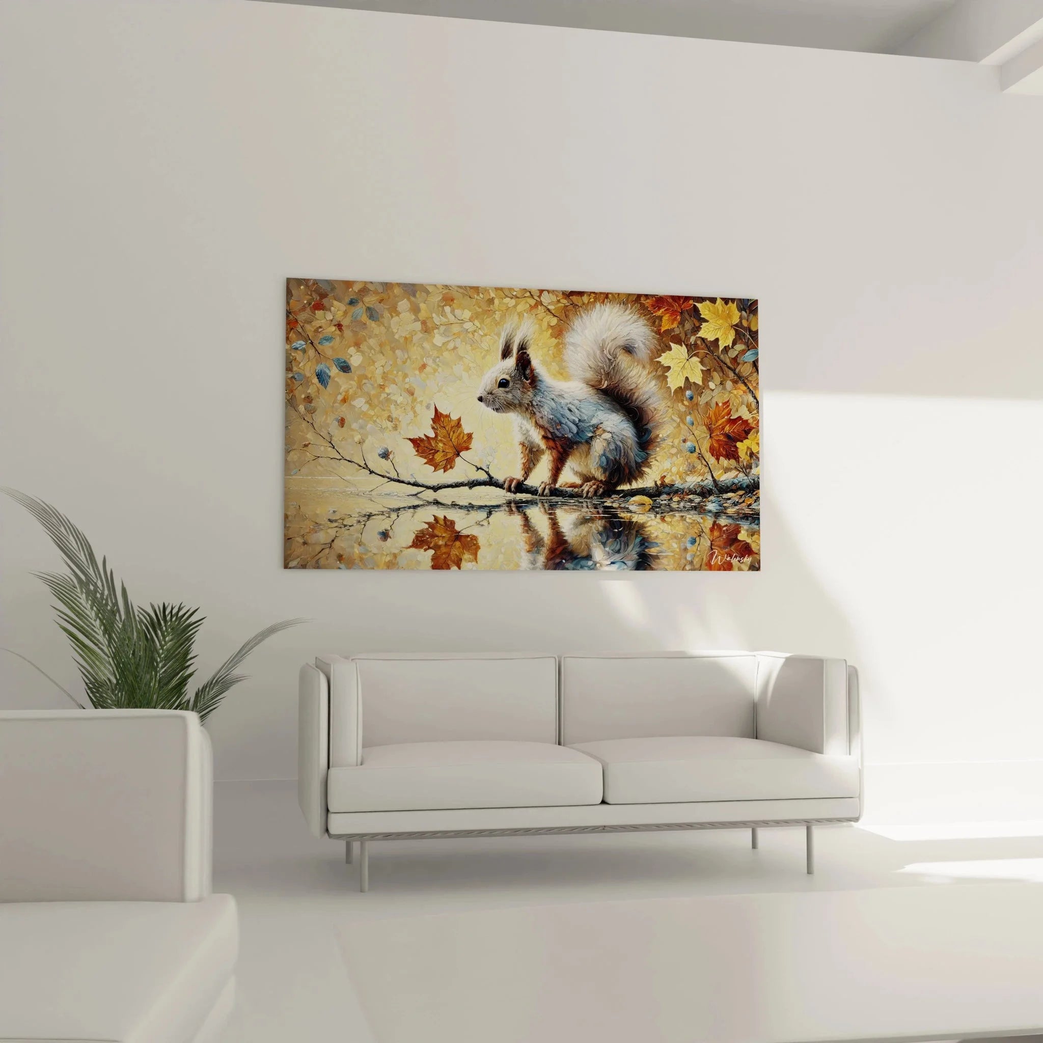 Nahaufnahme Eichhörnchen Leinwandbild - detailreiche Fellstruktur und warme Herbstfarben