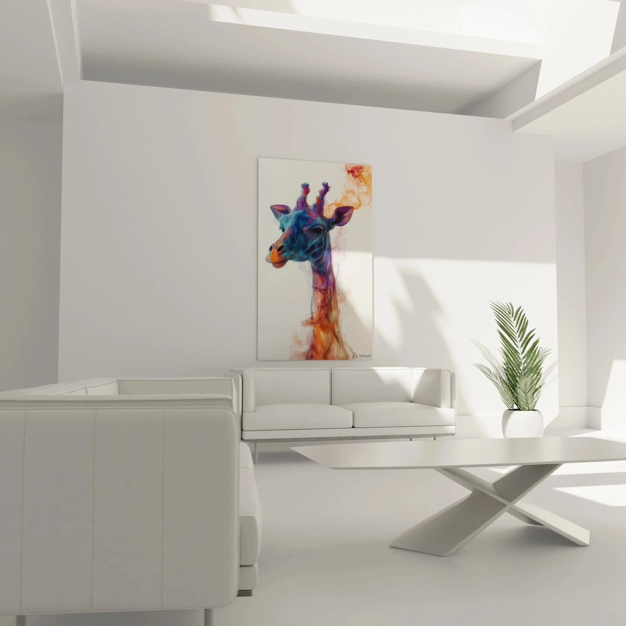 Nahaufnahme Giraffe Kunstdruck mit abstrakten Farbverläufen - Detail Wandbild