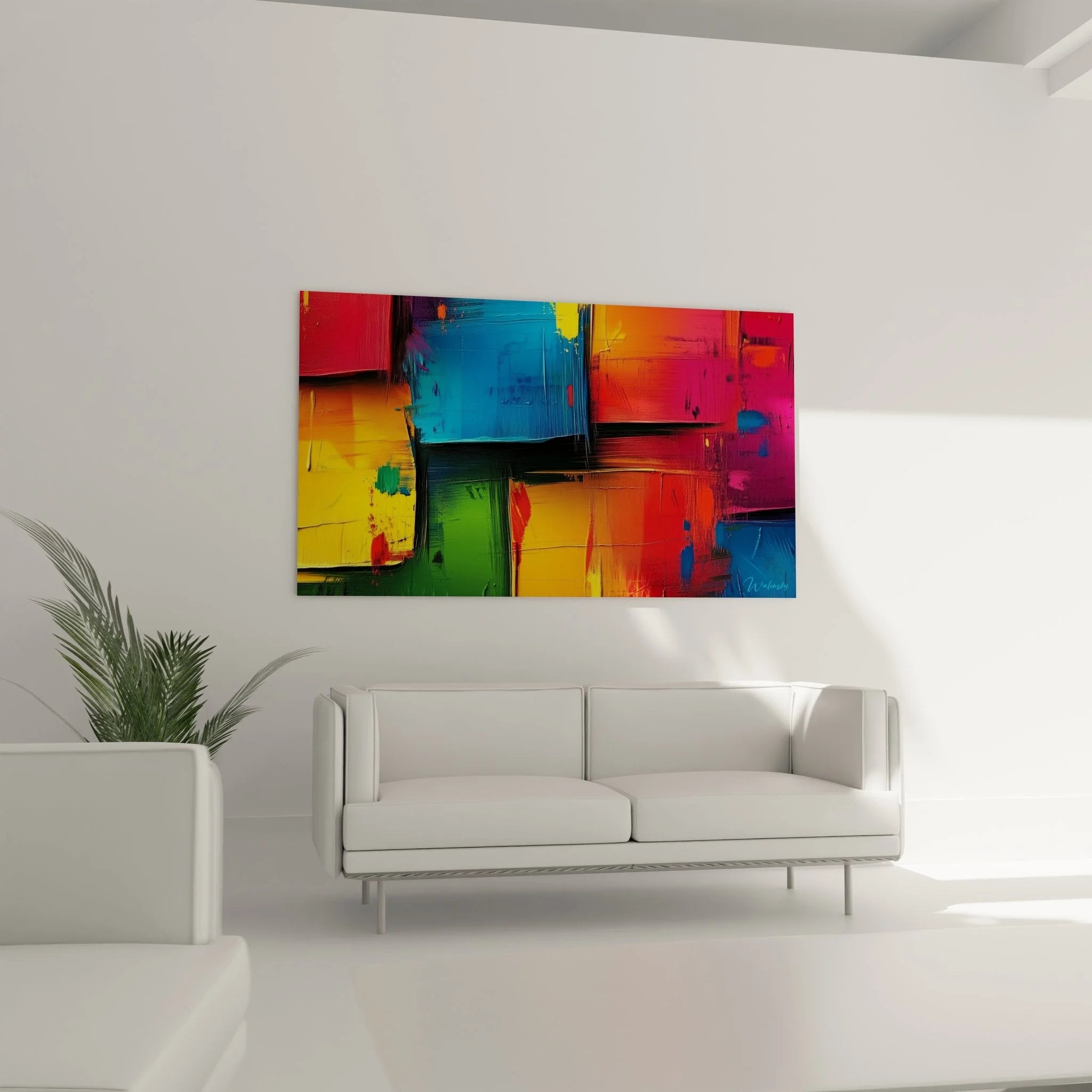 Nahaufnahme Wandbild abstrakte Malerei - Details der bunten Farbfelder und Pinselstriche