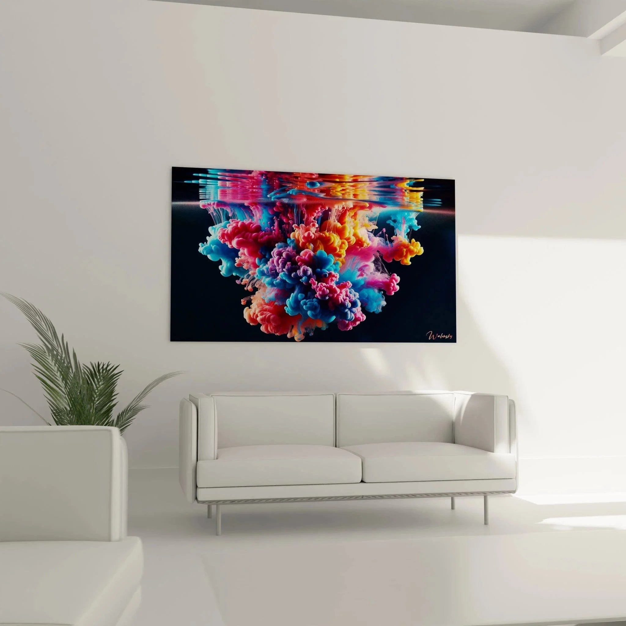 Nahaufnahme Wandbild Farbwirbel - Details der abstrakten Tintenexplosion in leuchtenden Farben