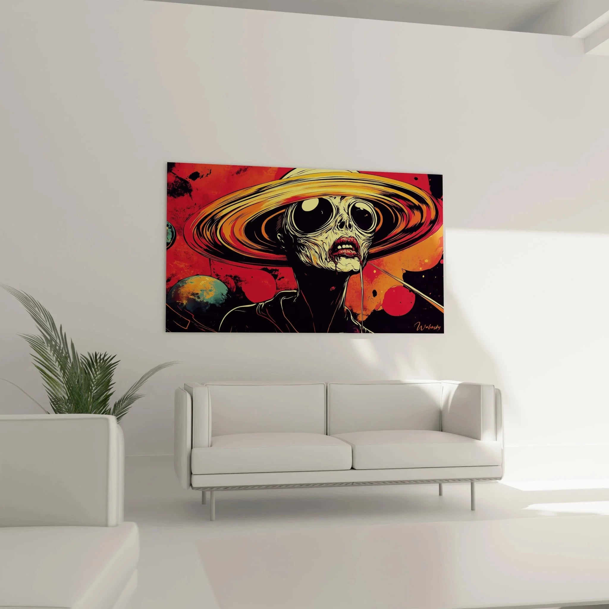 Nahaufnahme Wandbild Alien Gesicht schwarze Augen außerirdisches Porträt surreale Details Edition Goya