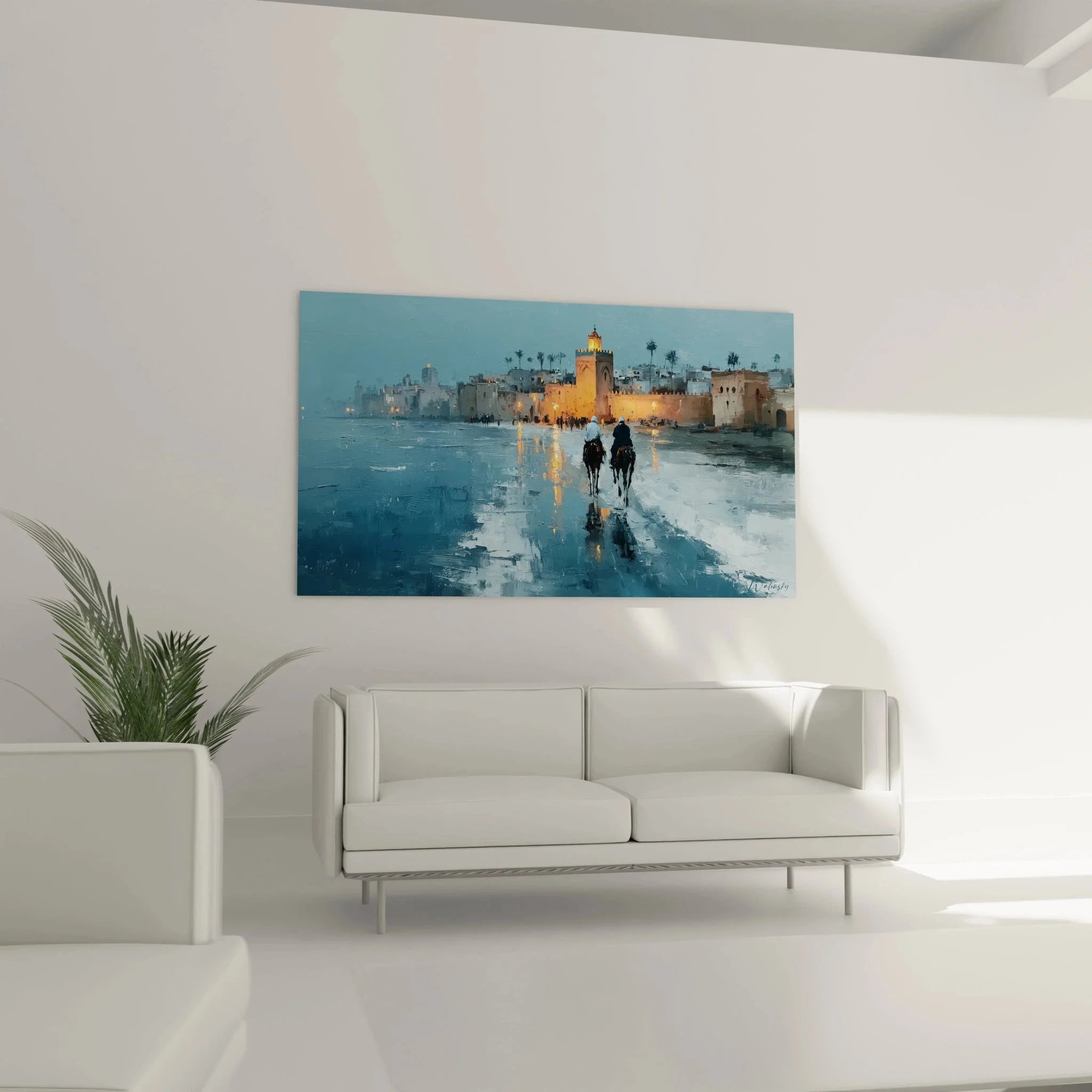 Detailansicht orientalisches Wandbild - Minarett und arabische Architektur in Erdtönen