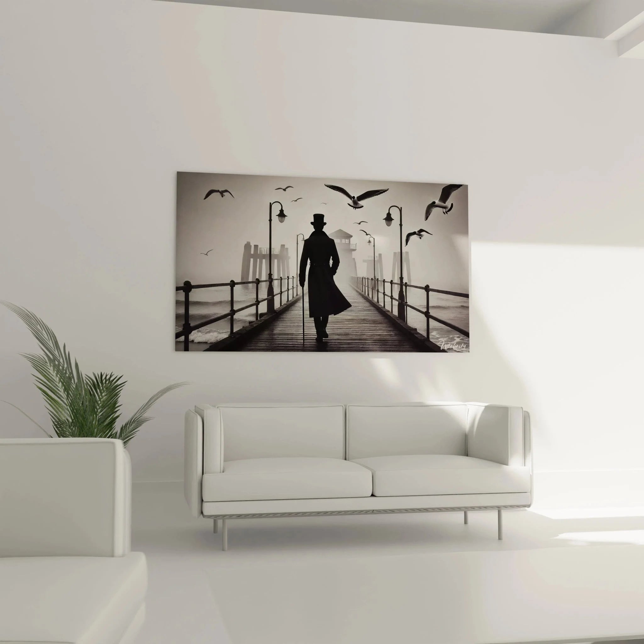 Nahaufnahme Wandbild Detail viktorianischer Gentleman Silhouette mit Zylinder und Gehstock