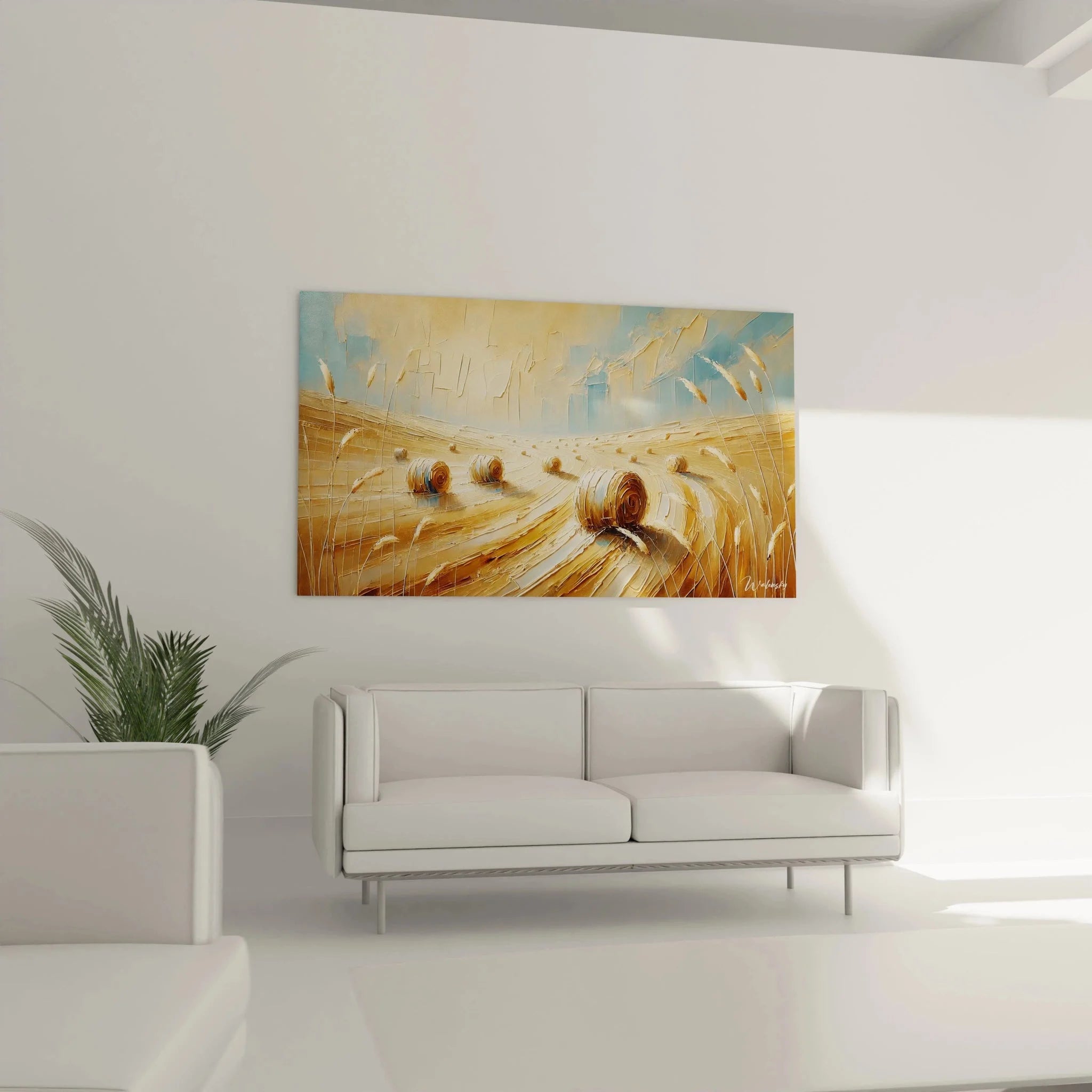 Nahaufnahme Wandbild Strohballen Landschaft Textur Pinselstriche impressionistische Maltechnik Detail