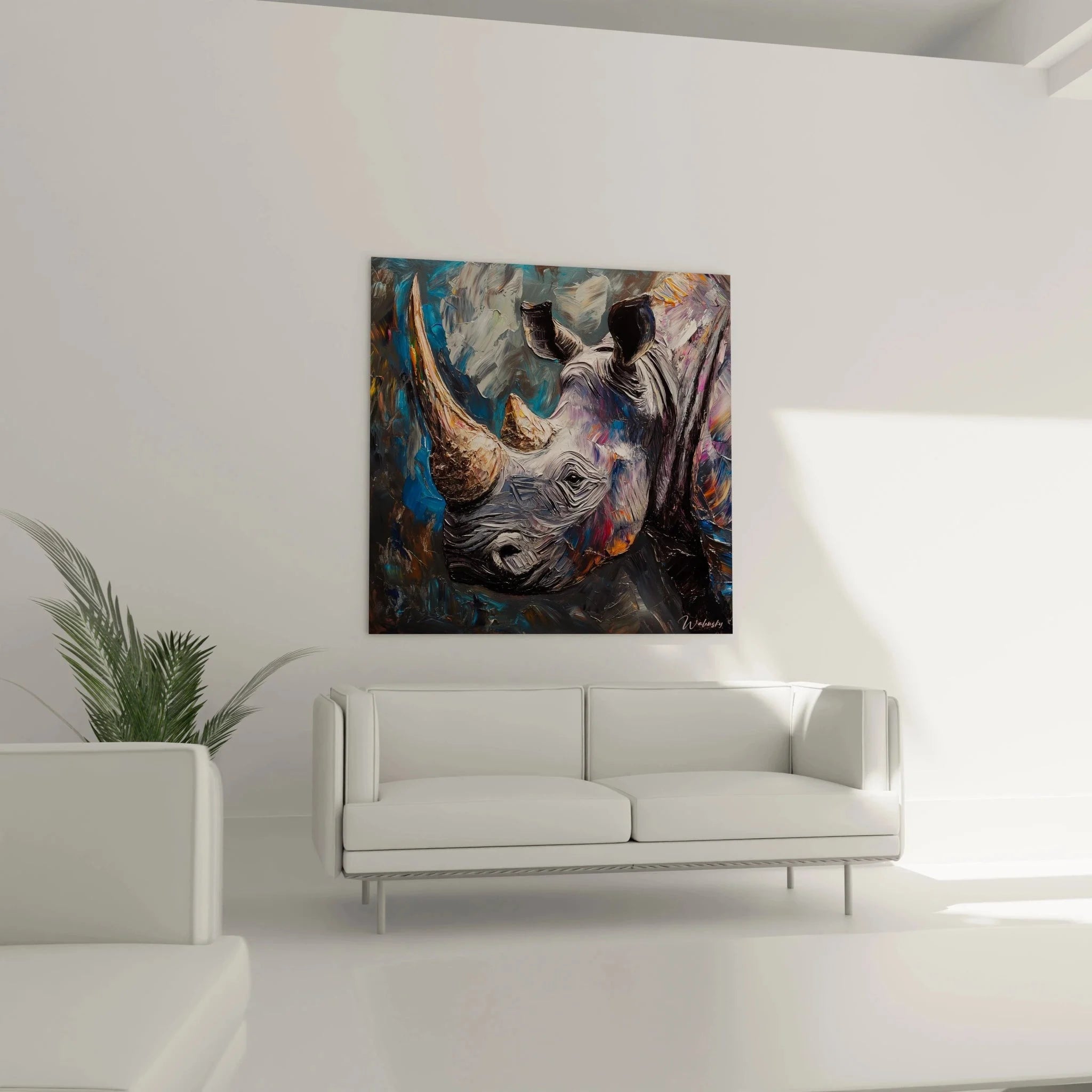 Nahaufnahme expressionistisches Nashorn Gemälde - Details der pastosen Maltechnik und Farbstruktur