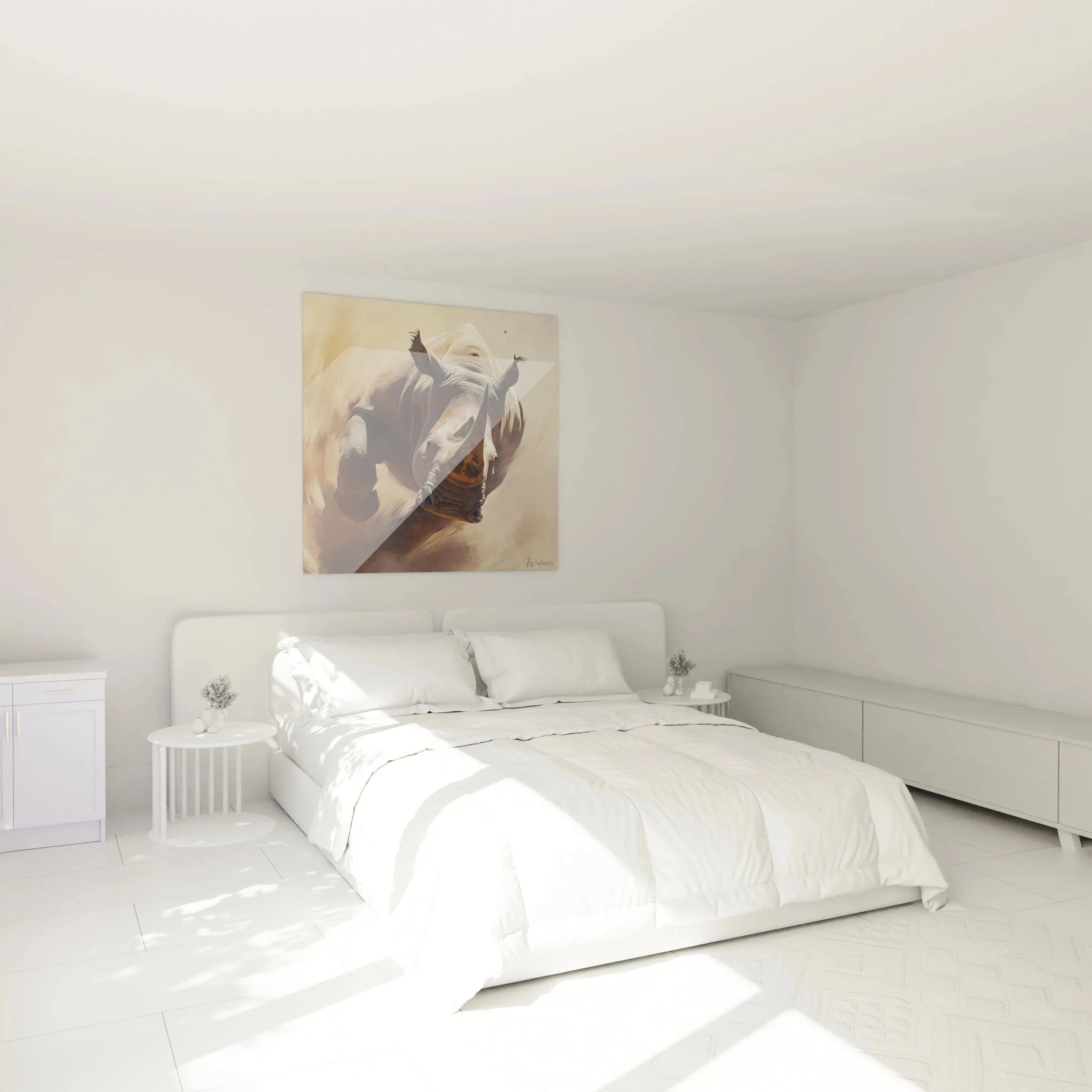 Nashorn Wandbild im Schlafzimmer, elegante Tierkunst als stilvolle Wanddekoration