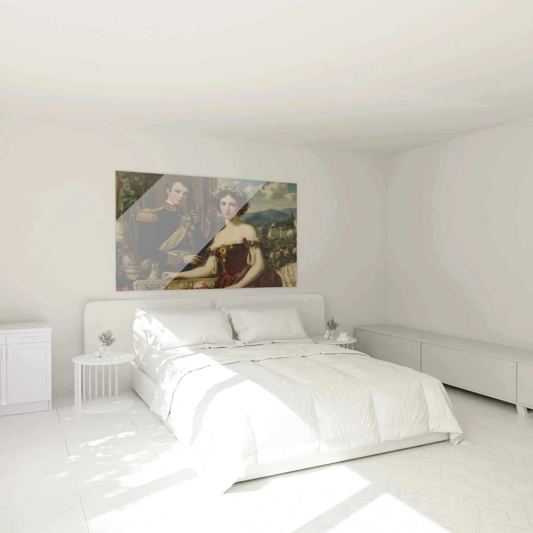 Neoklassisches Wandbild Kaiserpaar in elegantem Schlafzimmer napoleonische Porträtmalerei Raumambiente