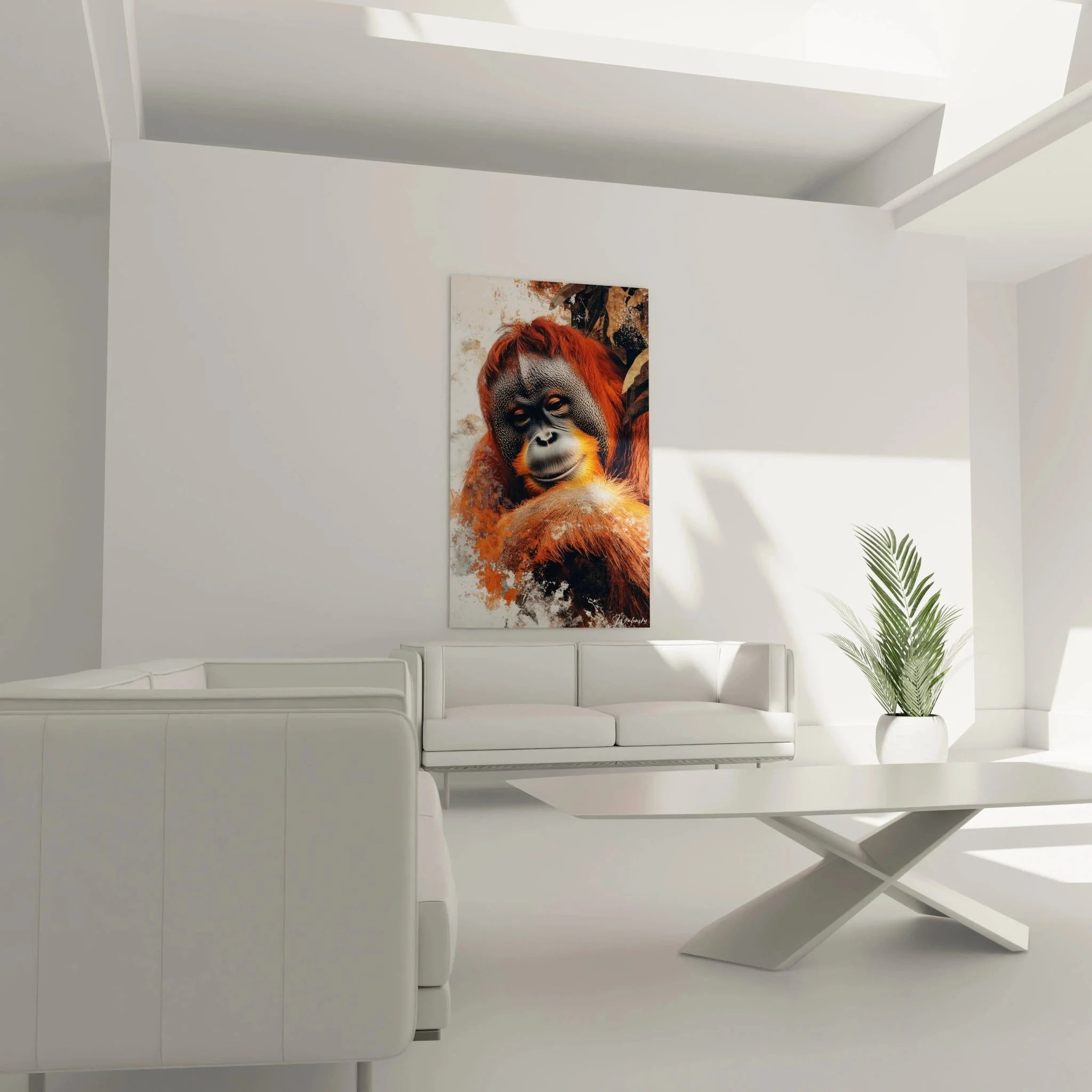 Detailansicht Orang-Utan Portrait Wandbild zeigt realistische Gesichtszüge und Fellstruktur