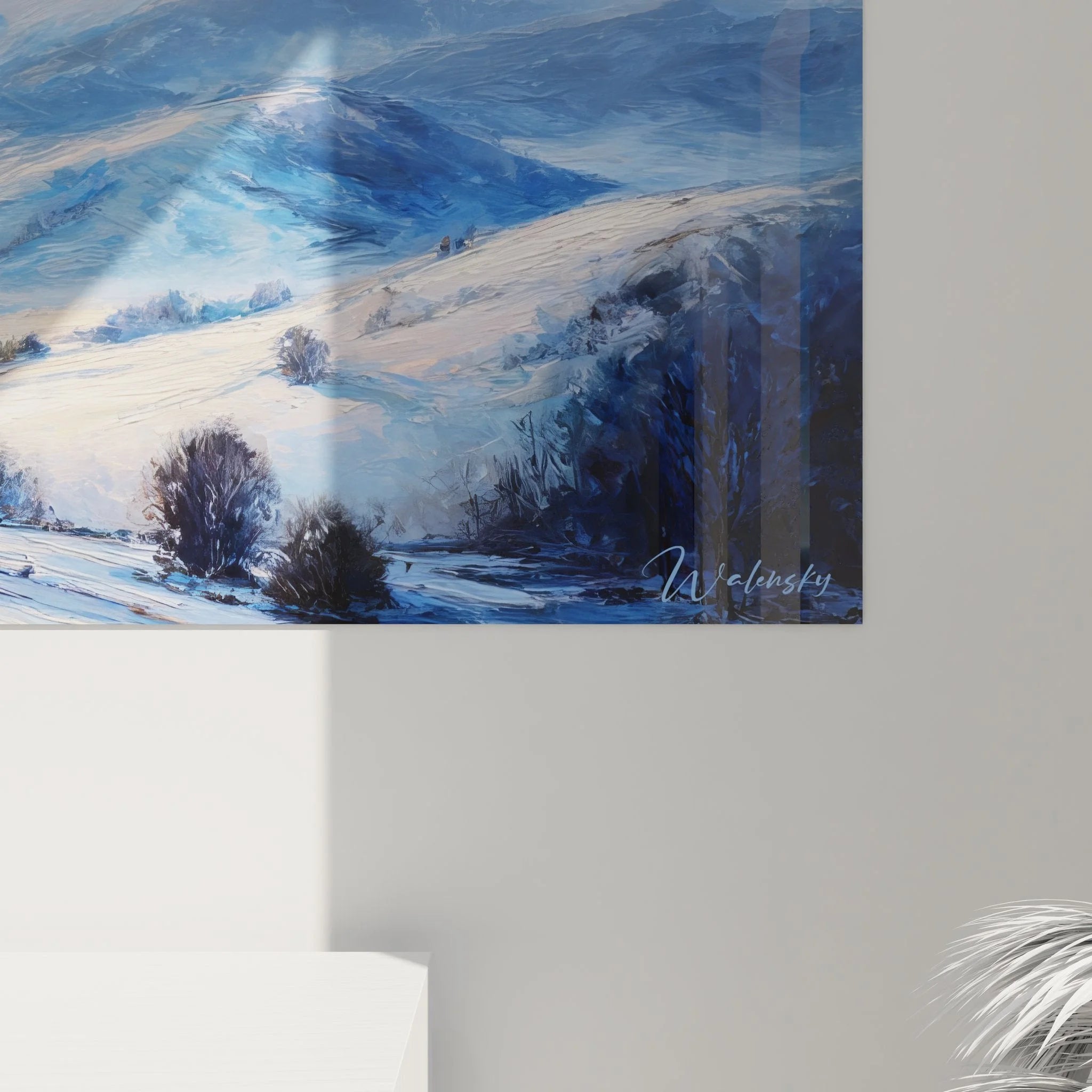 Gesamtansicht Panorama Winterlandschaft Wandbild mit verschneiten Bergtälern