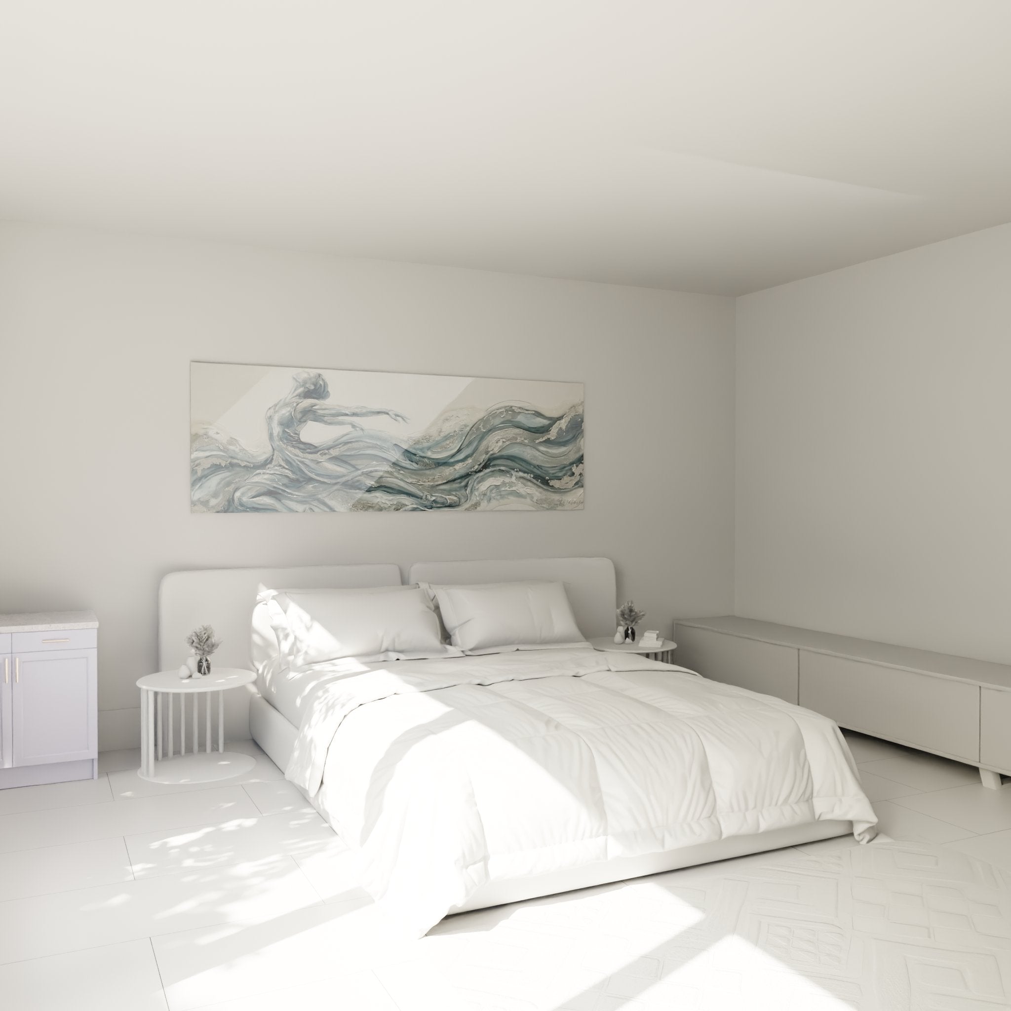 Wandbild Tänzerin in Wellen als stilvolle Dekoration im modernen Schlafzimmer