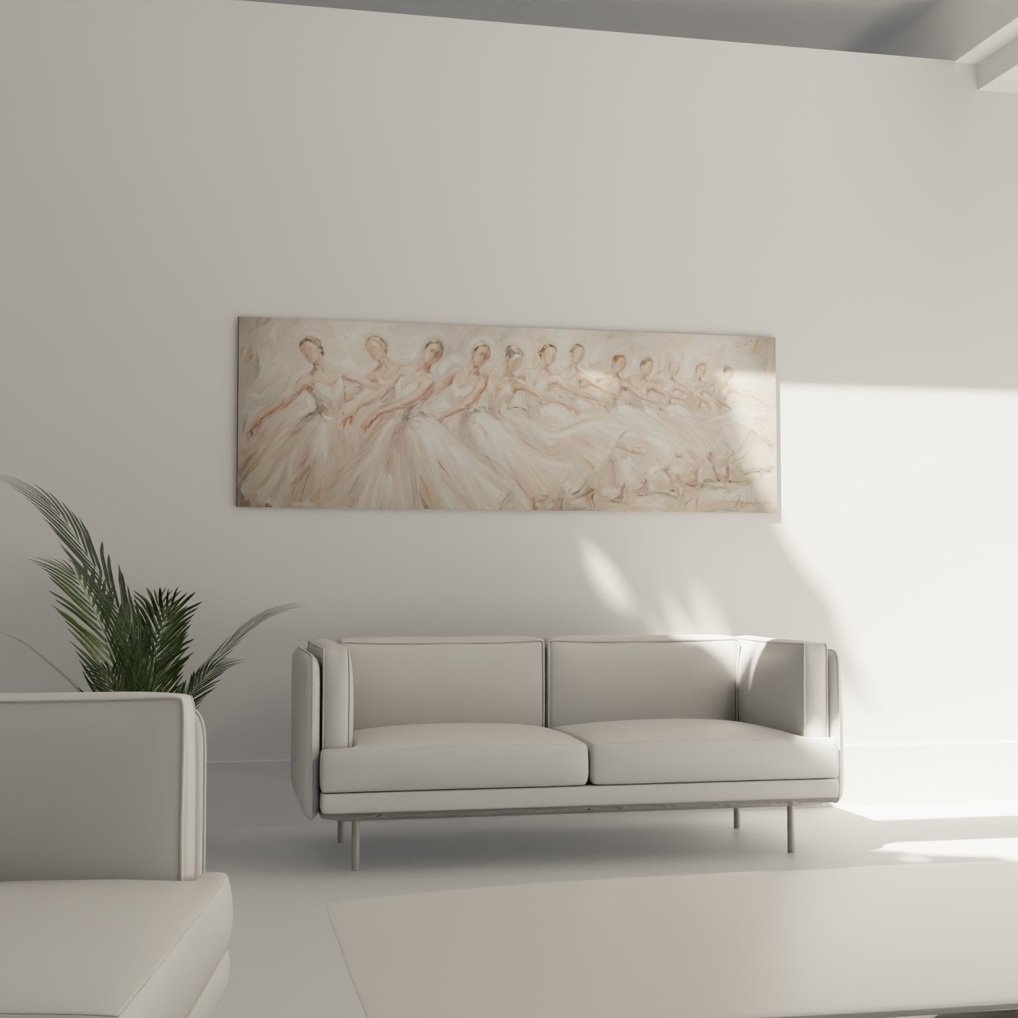 Nahaufnahme der Ballerinas Wandkunst, detaillierte Darstellung der weißen Tutus und Tanzposen